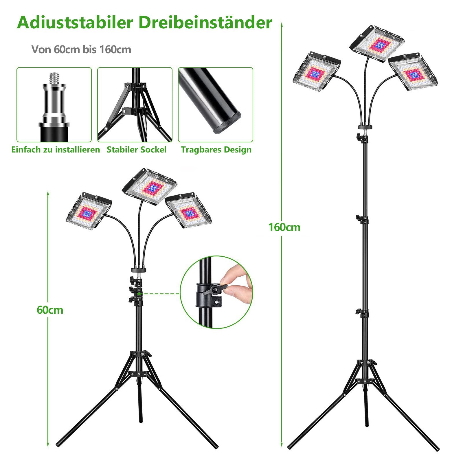 Sunicol Pflanzenlampe LED Vollspektrum mit Ständer, Höhenverstellbar, Zeitschaltuhr 3/6/12H, 6 Lichtstärken LED Wachstumslampe für Pflanzen, Gemüse