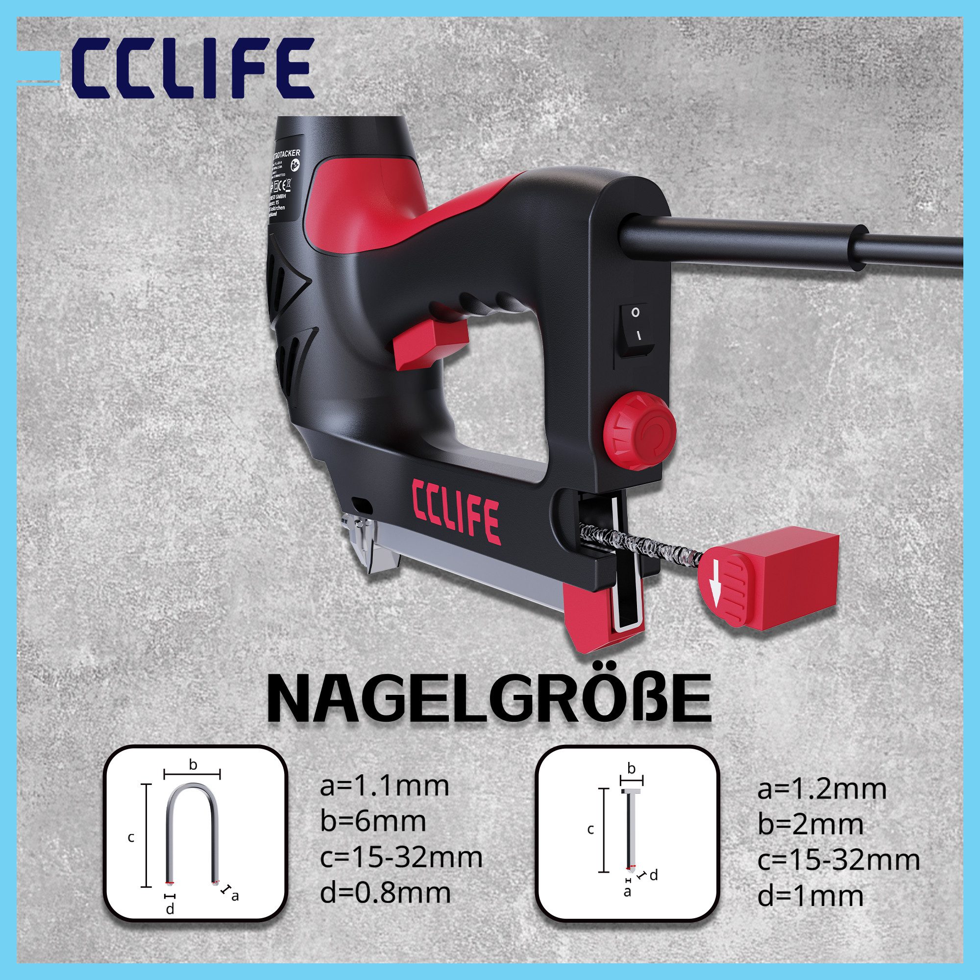 CCLIFE Druckluft-Nagler CCLIFE Elektrischer Tacker fuer T und U Naegel Profi Elektrotacker