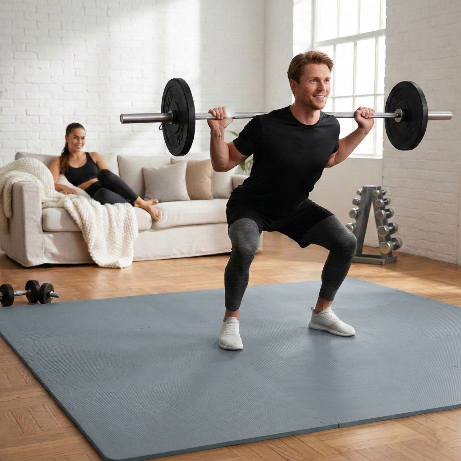 eyepower Puzzlematte XL für Zuhause - 0,8 m² Trainingsmatte mit Rand - 9 Home Gym Matten, (9-tlg), 30 x 30 x 1 cm Bodenschutzmatte Sport und Gymnastik - EVA Bodenmatte