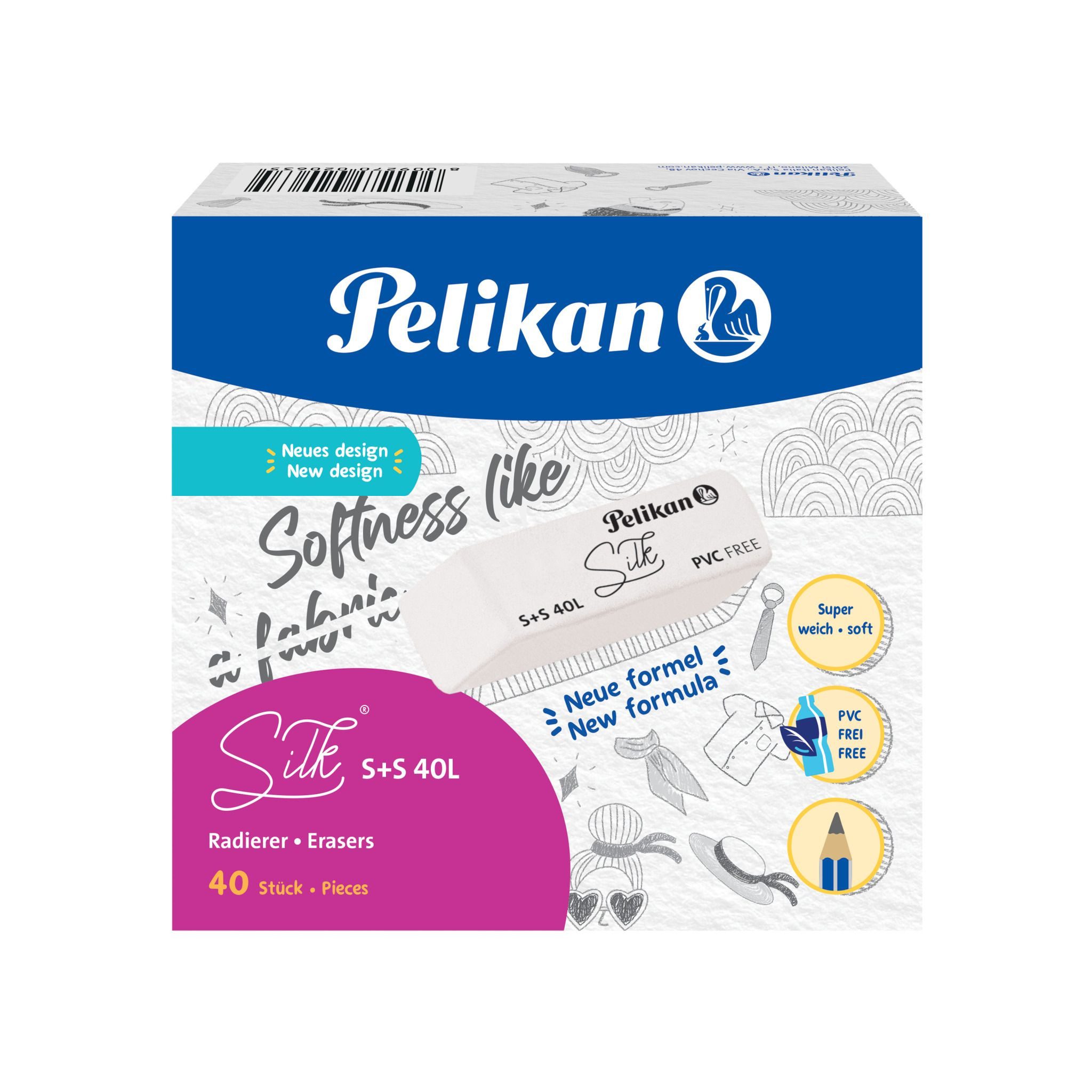 Pelikan Radiergummi PELIKAN 606141 Radierer S+S 40L Silk - 20 x 8 x 56 mm, weiß