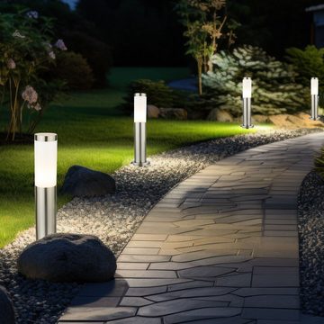 etc-shop LED Außen-Stehlampe, Leuchtmittel inklusive, Warmweiß, LED Stehleuchte Außenlampe Edelstahl silber Sockelleuchte H 45 cm