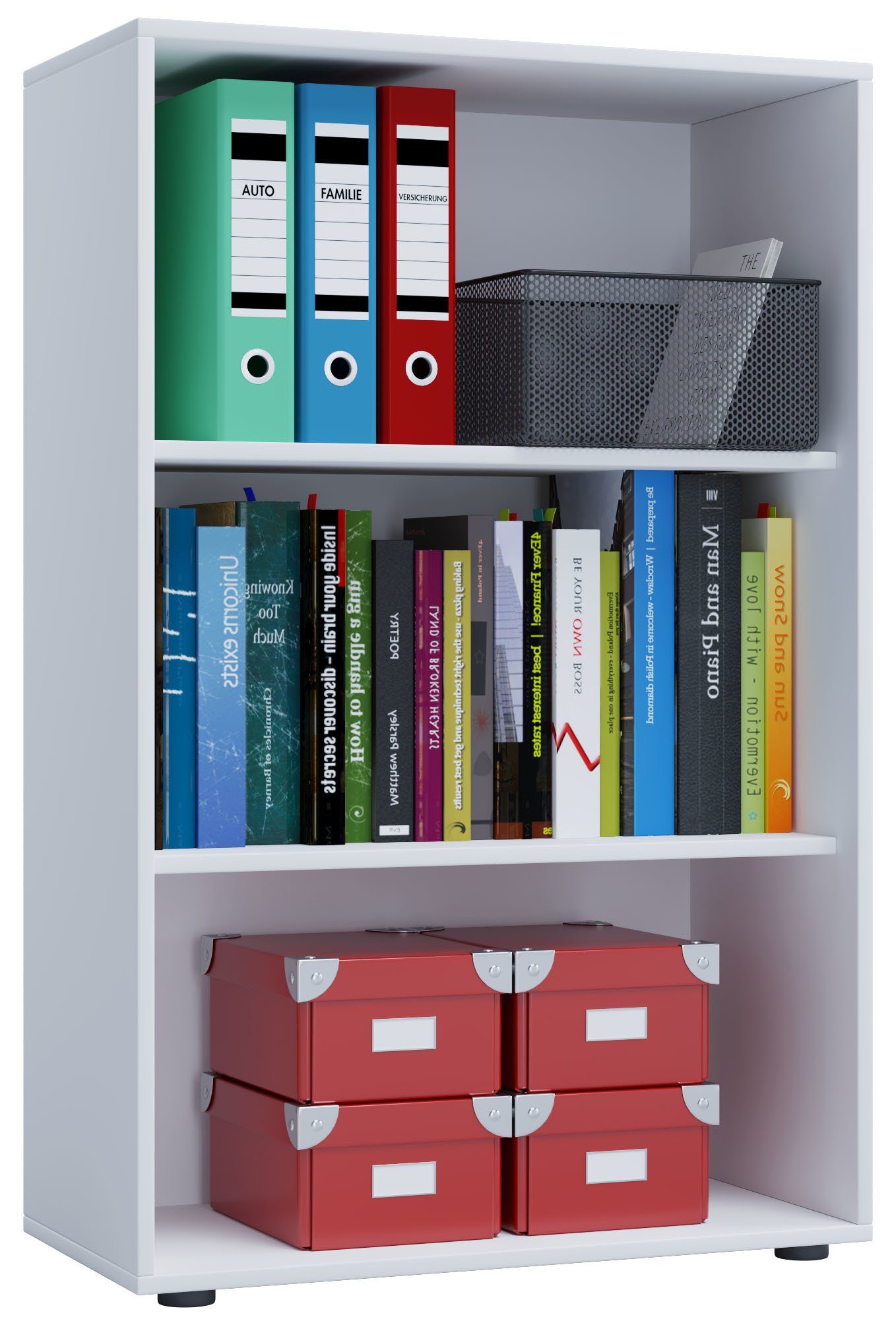 VCM Standregal Lona B. 70 x T. 37 x H. 111 cm, Offener Stauraum für Ordner, Akten und Bücher, 3 Fächer, Holzwerkstoff