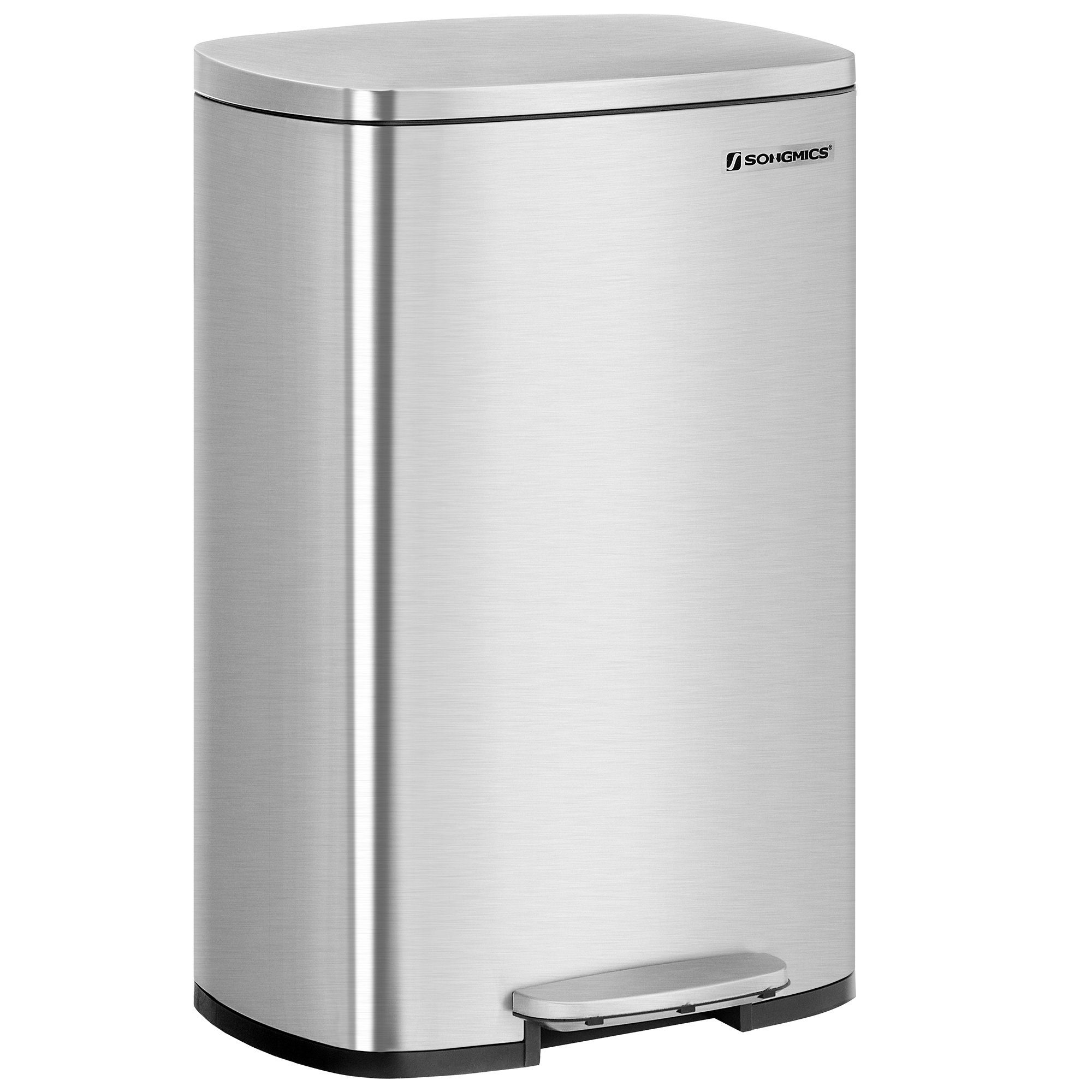 SONGMICS Мусорные урны, Abfalleimer, 50 L, luftdicht, Stahl, Küche, silbern,Weiß