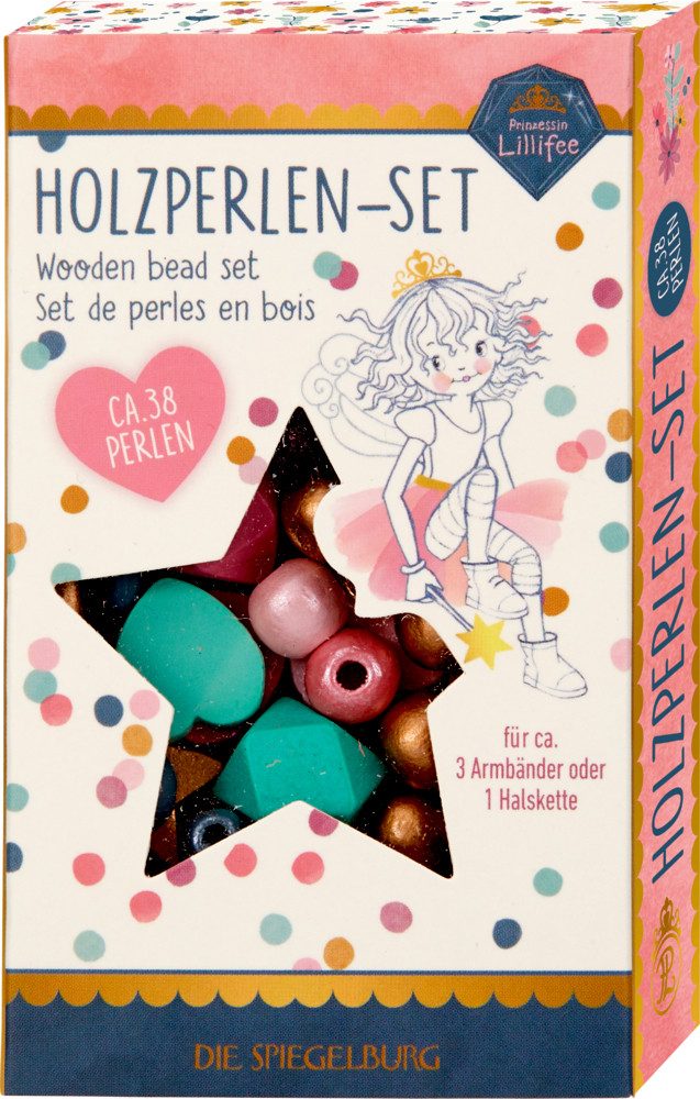 COPPENRATH DIE SPIEGELBURG Perlenarmband Set Holzperlen-Set Prinzessin Lillifee (Glitter&Gold) (Set, 38-tlg., 1), 38 bunte Holzperlen
