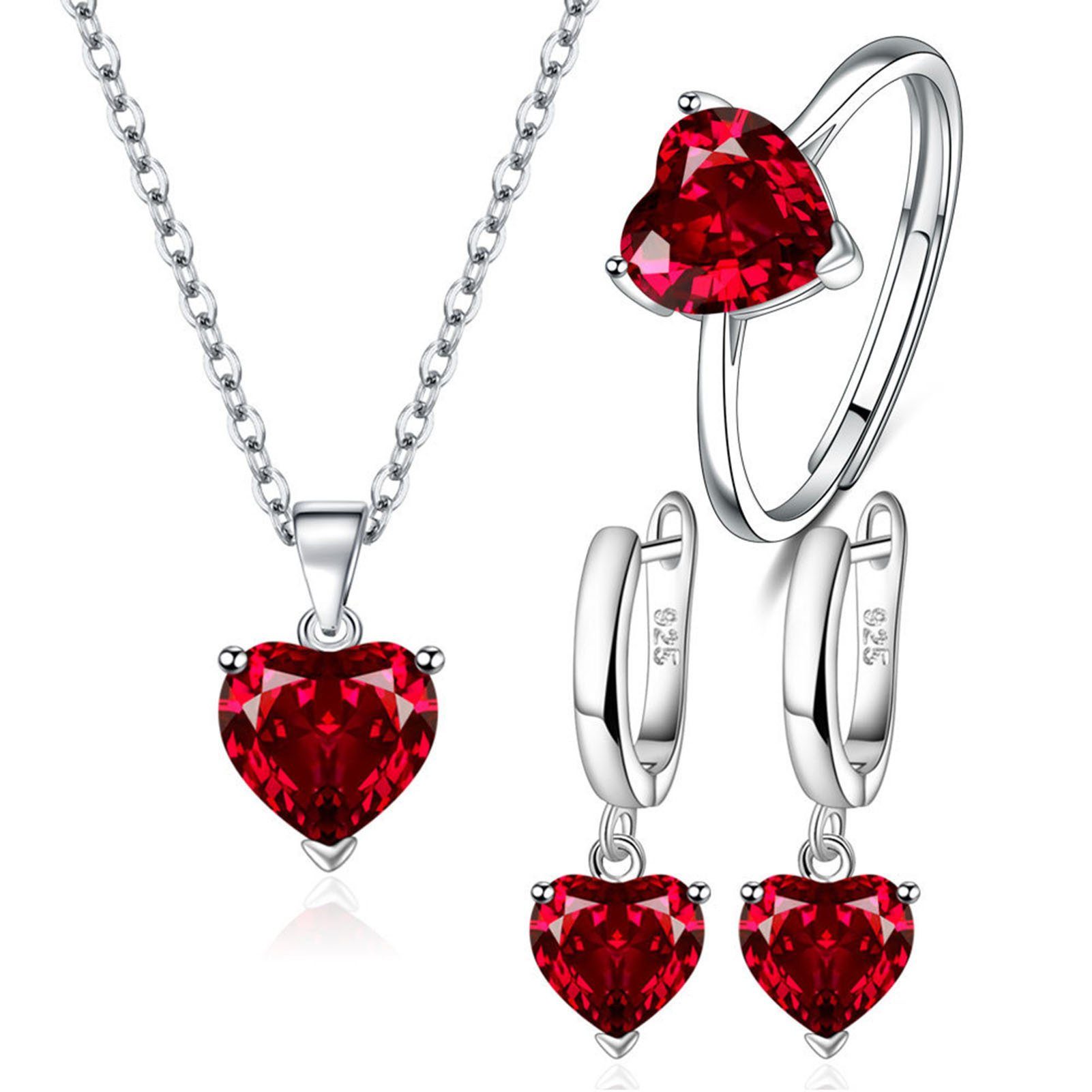 Blusmart Ohrring-Set Herzförmiges Zirkon-Halsketten-Ohrring-Set, Personalisiertes red diamond suit