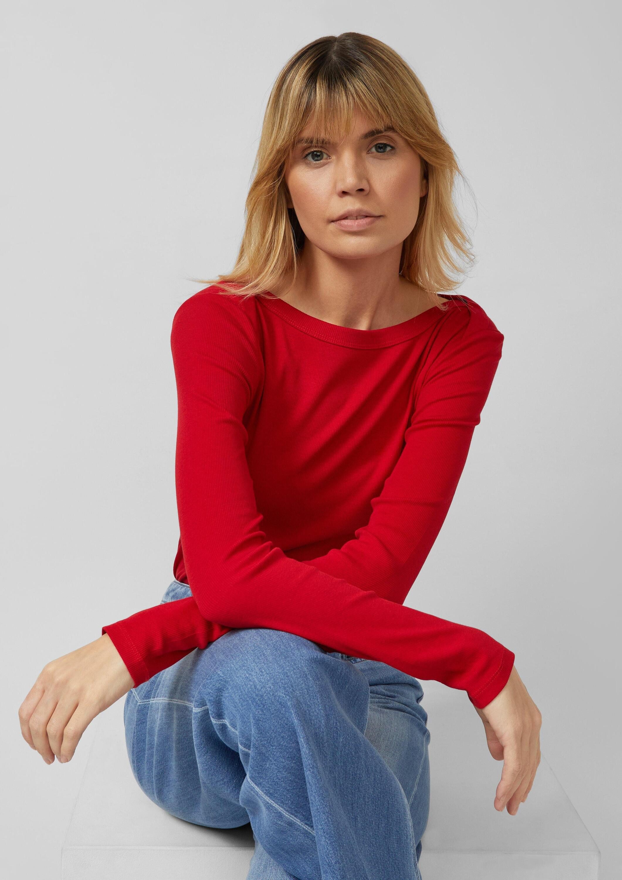 s.Oliver Langarmshirt T-Shirt Geripptes Langarmshirt mit U-Boot-Ausschnitt