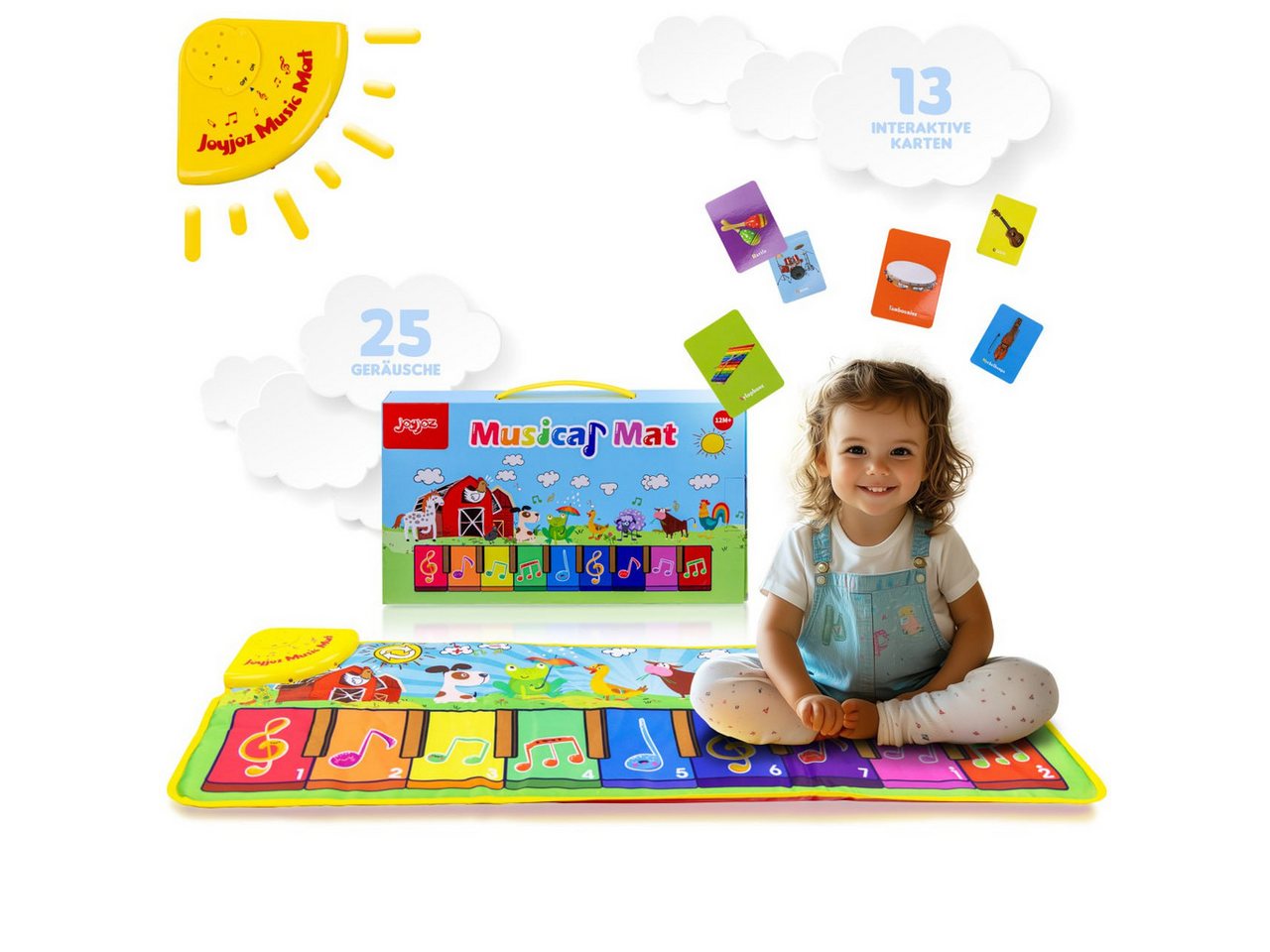 JoyJoz Spielmatte (Elektronische Klaviermatte, Tanzmatte für Kinder), mit 25 Geräuschen und 13 Karten – Spielspaß und Lernen in Einem