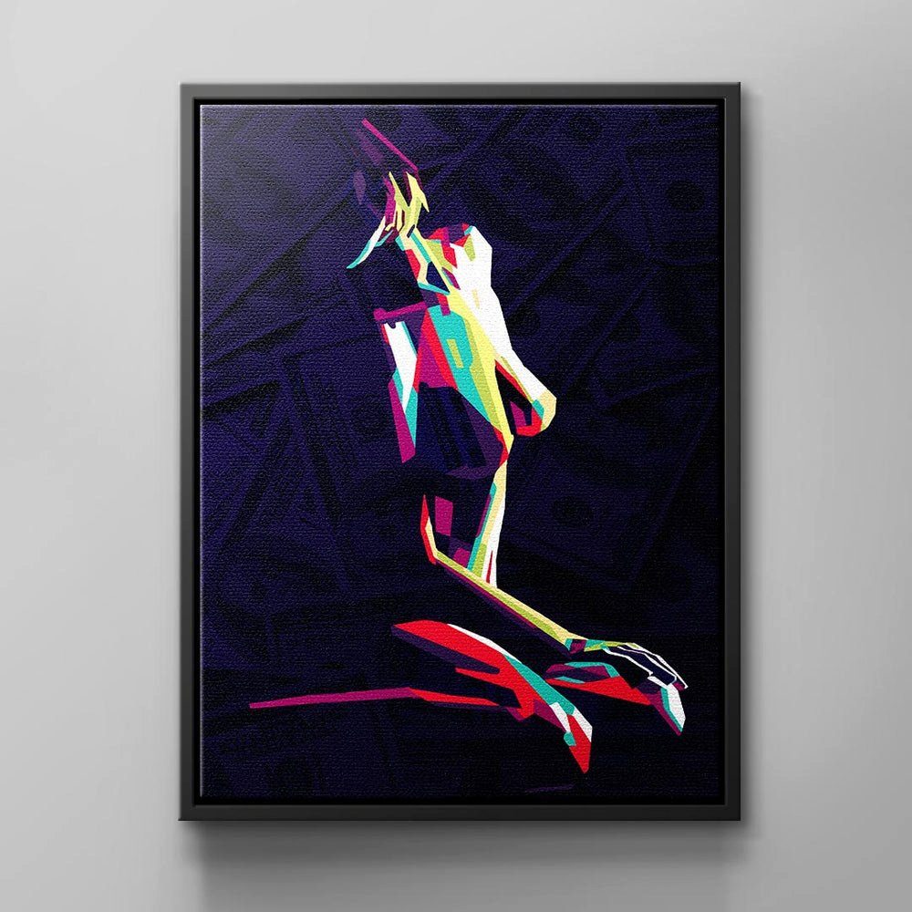 DOTCOMCANVAS® Leinwandbild, Abstraktes Wandbild mit Sexy Frau & Geldscheinen von weißer Rahmen