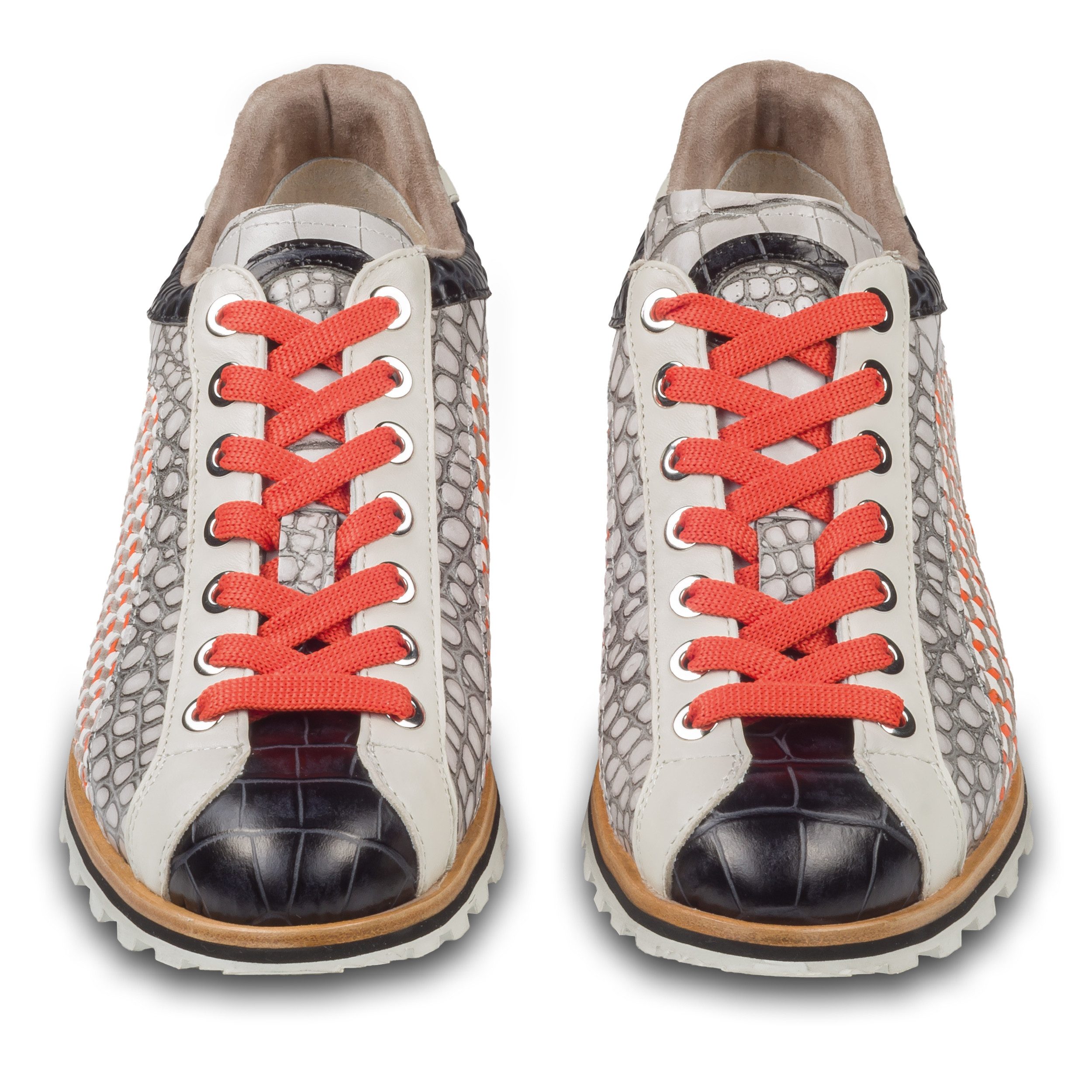 Lorenzi Lorenzi Sneaker Herren orange/schwarz/grau, Leder geprägt & geflochten Sneaker Handgefertigt in Italien