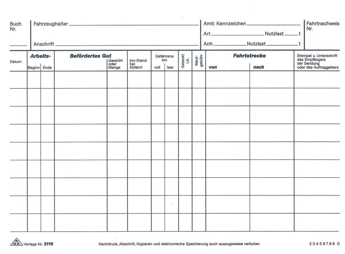 Formularblock Formularbuch Fahrtenbuch A5 LKW 2x25 Blatt selbstdurchschreibend.