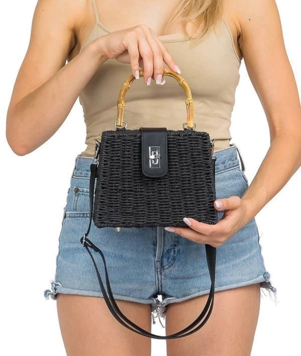 Goodman Design Umhängetasche Rattan-Umhängetasche mit Bambusgriff – stilvoll und vielseitig, 2-in-1 Design – als Handtasche oder als Umhängetasche tragbar