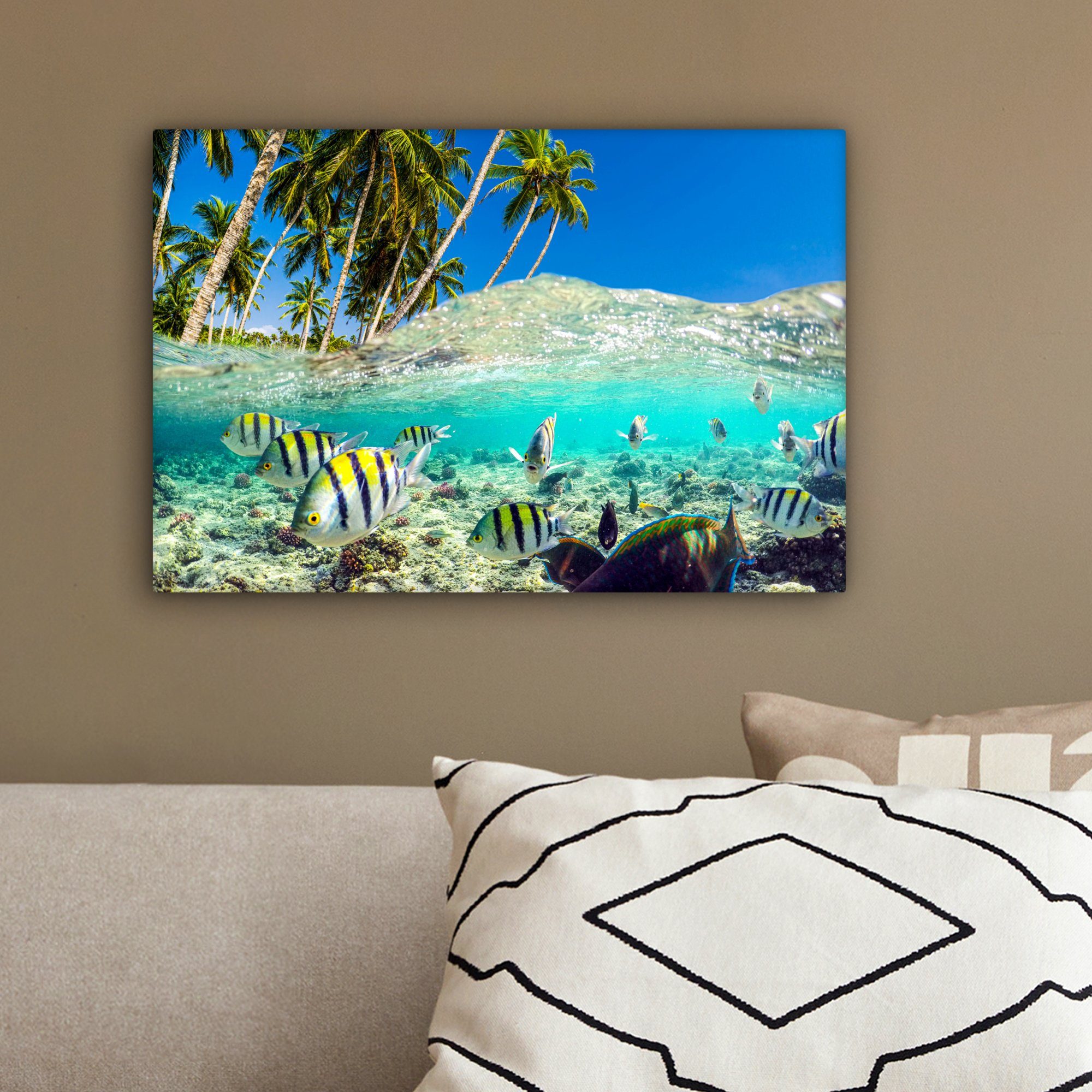 OneMillionCanvasses® Leinwandbild - Fische St), Aufhängefertig, Strand Farben, 30x20 (1 cm Wandbild - Leinwandbilder, Wanddeko
