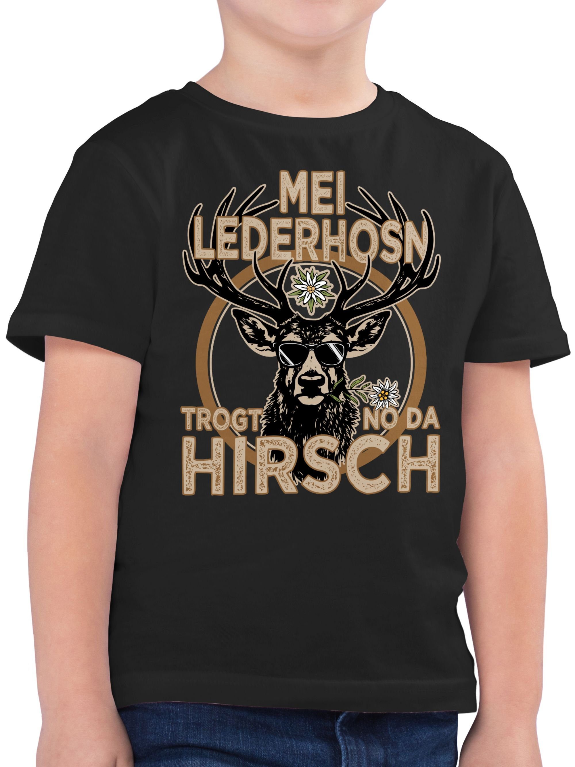 Shirtracer T-Shirt Trachten Outfit Lederhose Spruch Trägt der Hirsch Mode für Oktoberfest Kinder Outfit 01 Schwarz