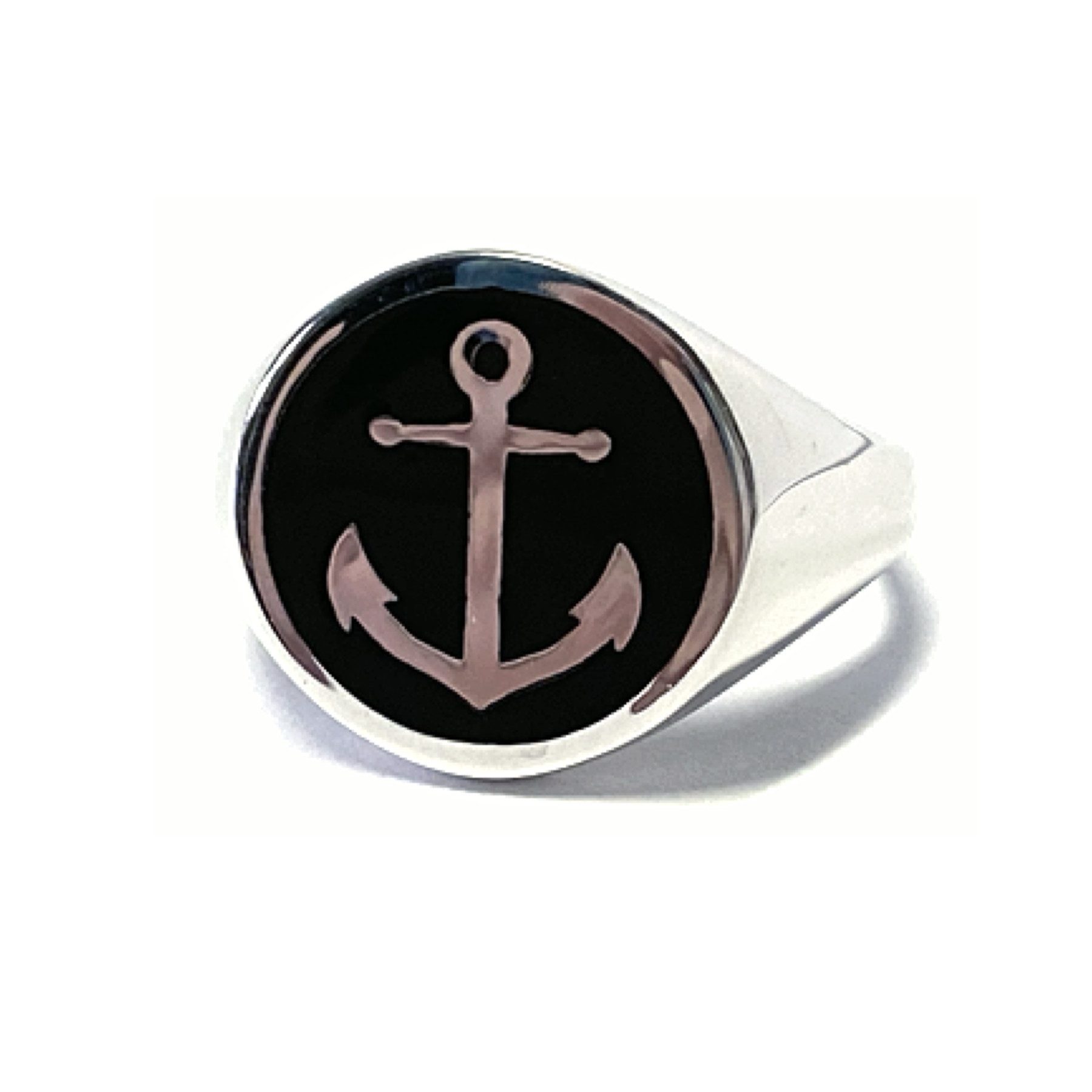 Silberring Ring 925 Silber Anker Motiv Siegelring Lack schwarz #61