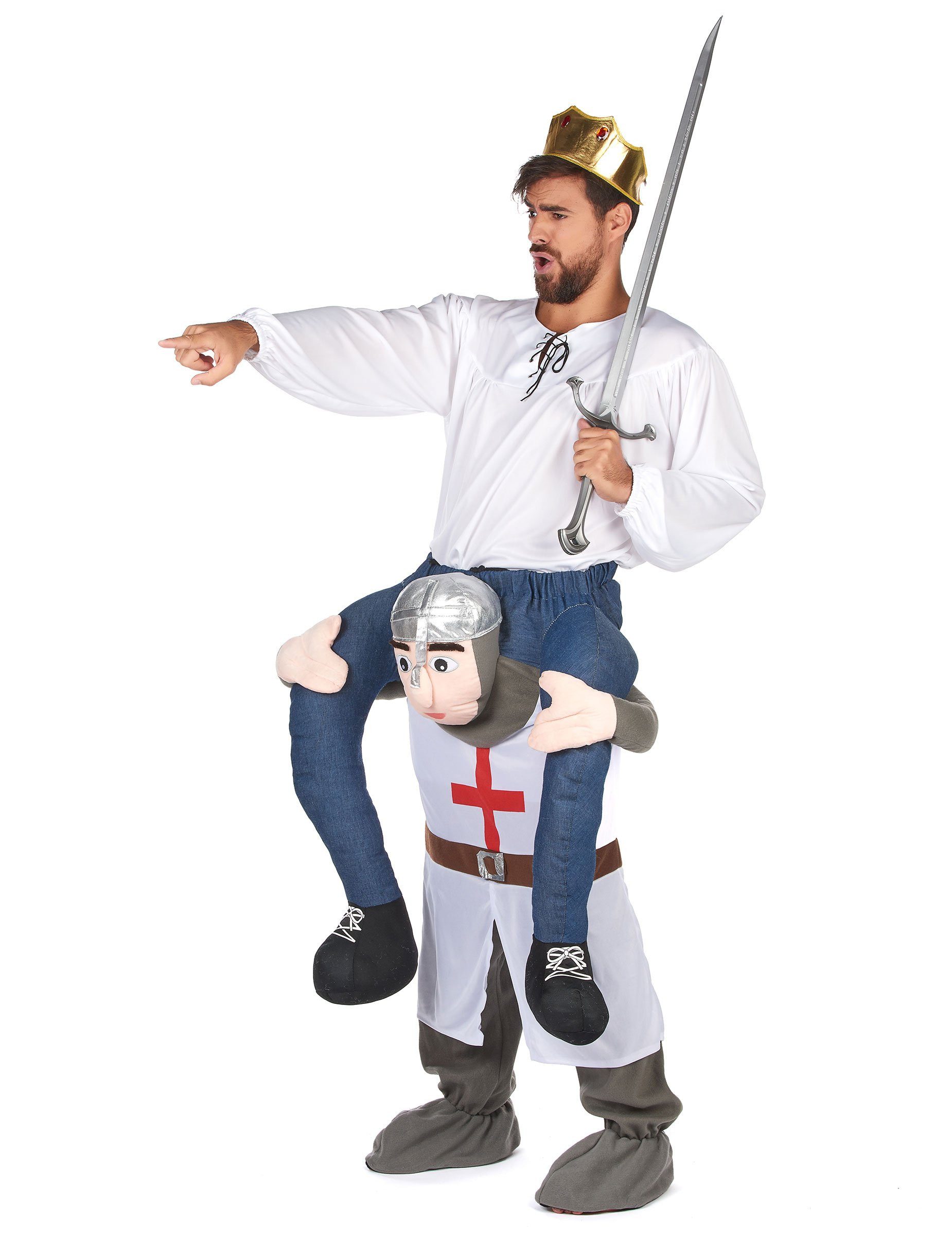 Kostüm Ritter Huckepack-Kostüm weiss-grau-rot