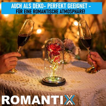 Kunstblume ROMANTIX Ewige Rose im Glas - LED Goldrose - goldene Rose mit Licht, MAVURA, Geschenk Valentinstag Muttertag Romantik Liebe Hochzeit