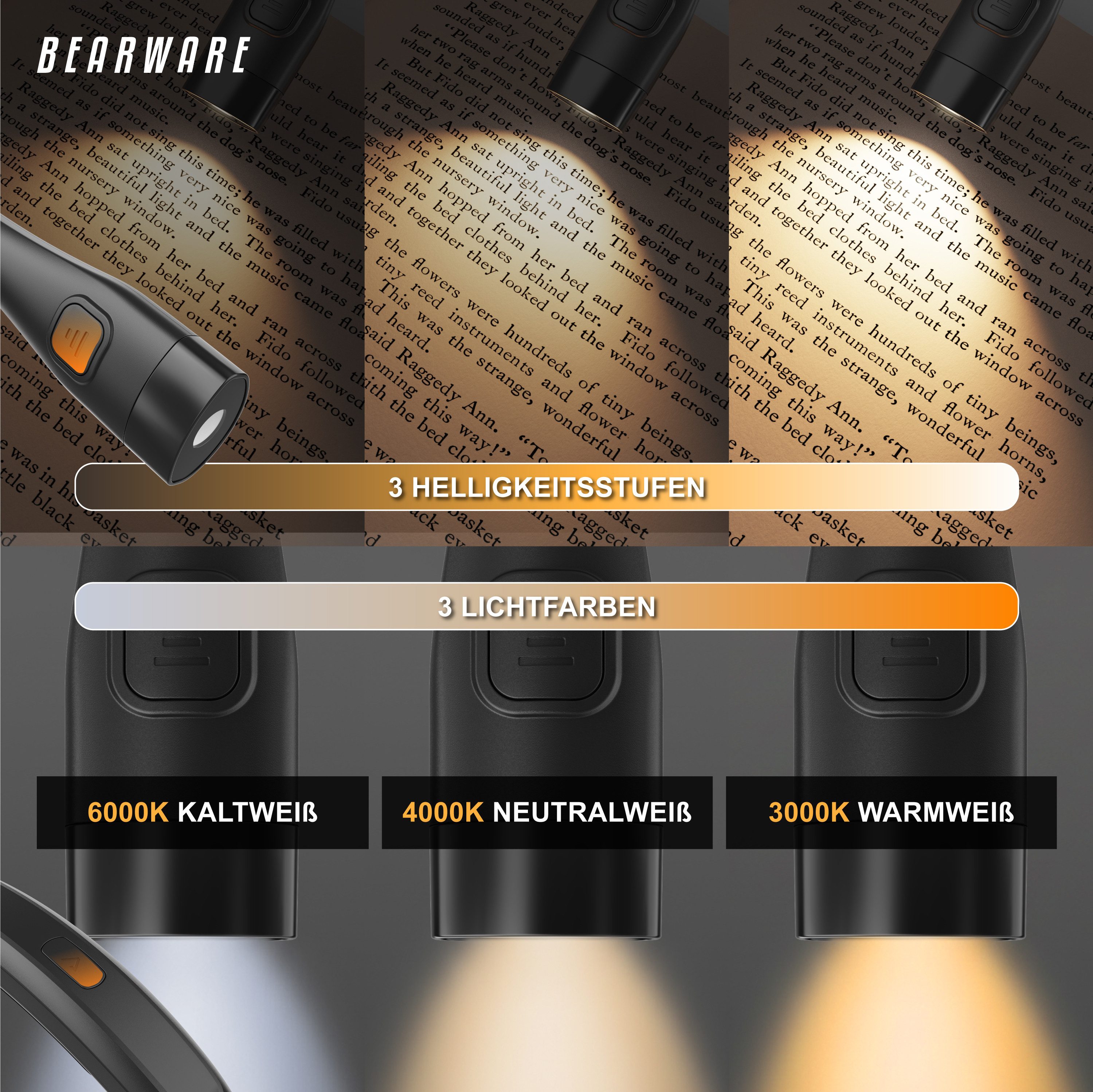 BEARWARE LED Leselampe Nackenlicht für Handarbeit, Stricken & Buch Lesen, flexibel, für Hals, Dimmfunktion, Farbwechsel, LED fest verbaut, Neutralweiß, Farbwech – Bild 4 von 5