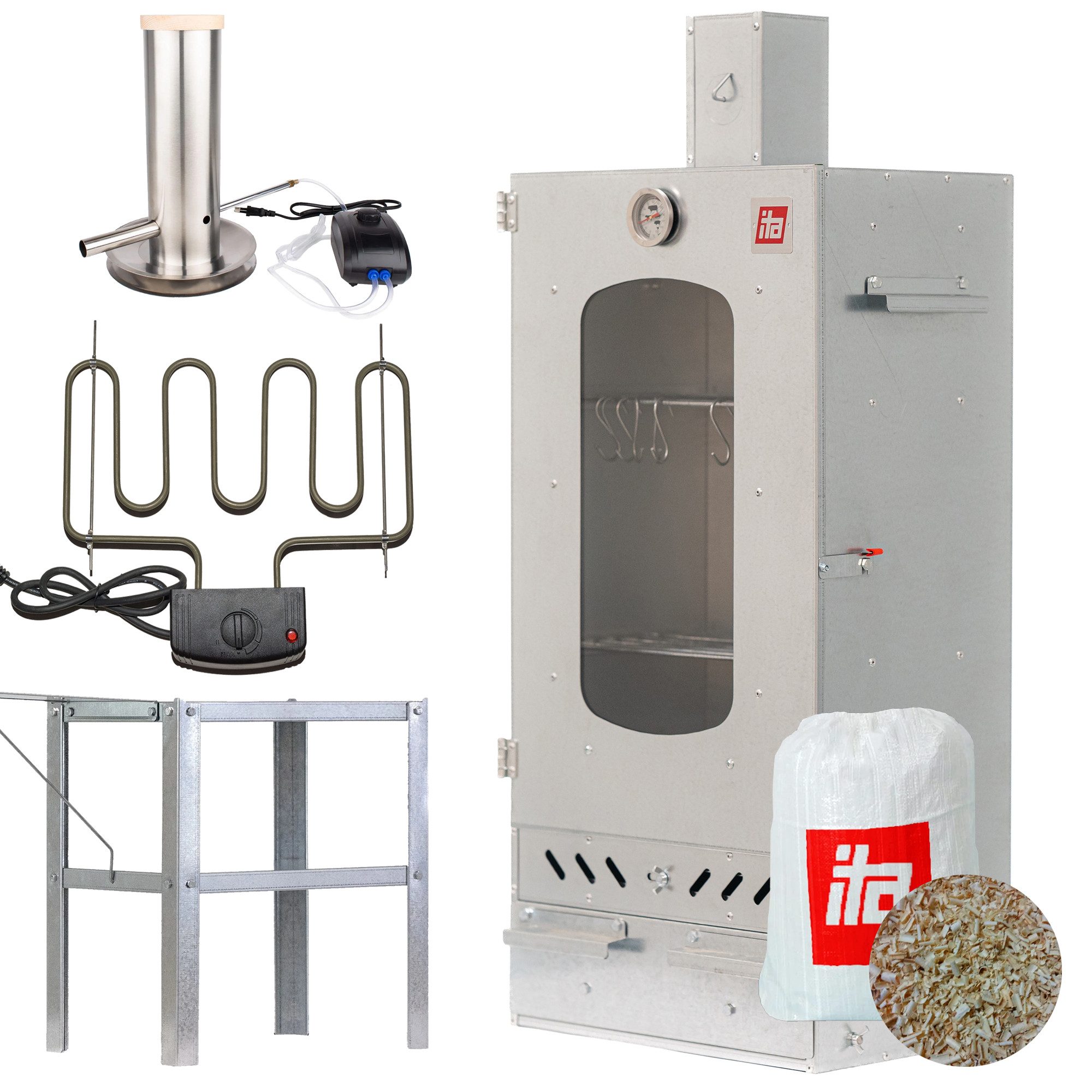 ITA Räucherofen Räucherofen 7012 - Premium Räucherschrank mit 3 Etagen, 1-St., Smoker mit Heizspirale & Räuchertisch und Rauchgenerator
