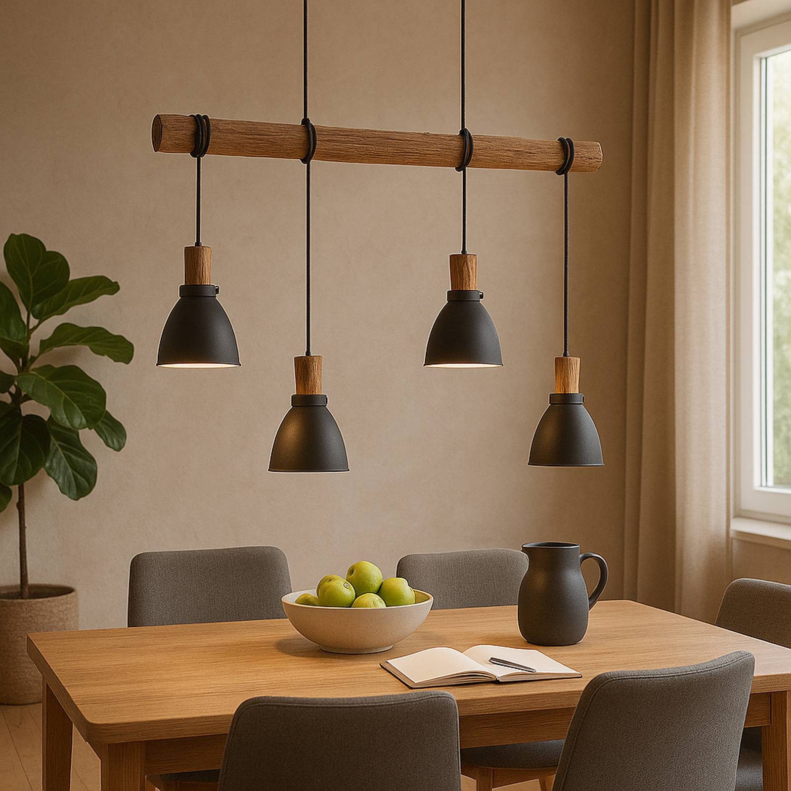 Lindby Hängeleuchte Trebale, Metall, Schwarz IP20, 4 x 8 W