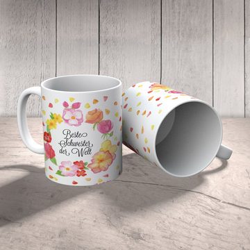 Mr. & Mrs. Panda Tasse Schwester - Geschenk, Geschwister, Blumen Liebe Flower, Schwesterherz, Keramik