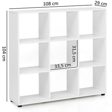 Wohnling Standregal WL5.275, mit 4 Fächern Weiß 108 x 104 x 29 cm, Bücherregal, Raumteiler Quadratisch, Würfelregal Modern