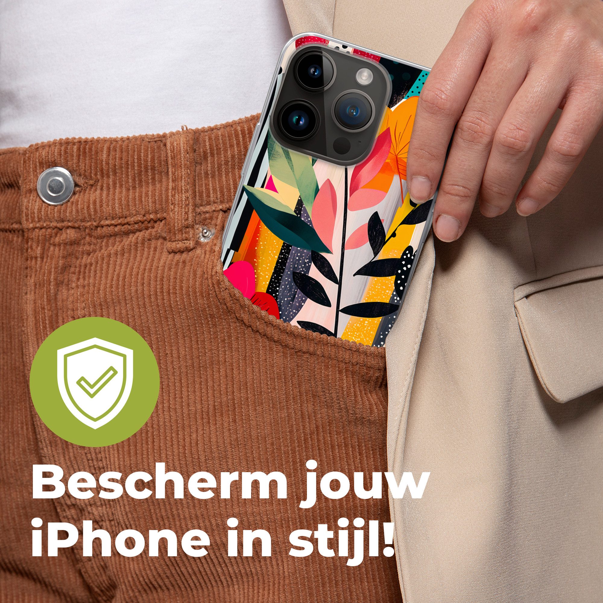 MuchoWow Handyhülle für Apple iPhone 14 Pro Blumen - Blätter - Abstrakt - Farbenfroh, Smartphone-Bumper, Print, Handy Schutzhülle Dünn