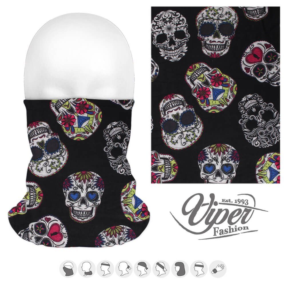 Muster Tini Tuch bunten mit Totenköpfen, Blumen - Multi schwarz Loop Shirts Multifunktionstuch Totenlopf
