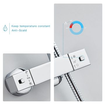 Auralum Duschsystem Duschsystem Edelstahl Duschamaturenset Duscharmatur mit Thermostat, Höhe 120 cm