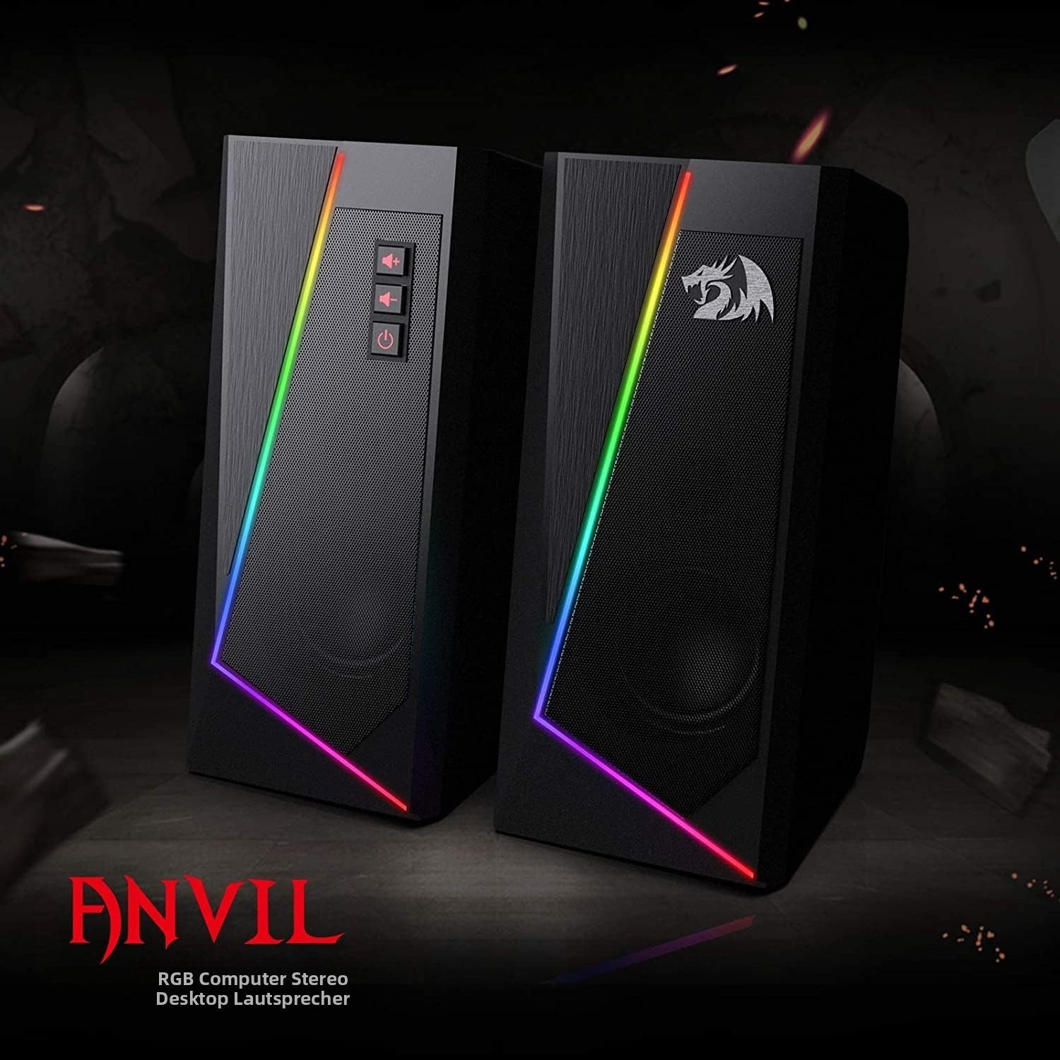 Redragon Spiel-Lautsprecher mit RGB & Einfacher Lautstärkeregelung Gaming-Lautsprecher 2.0-Kanal (Gaming-Boxen– Plug & Play, Schwarz)