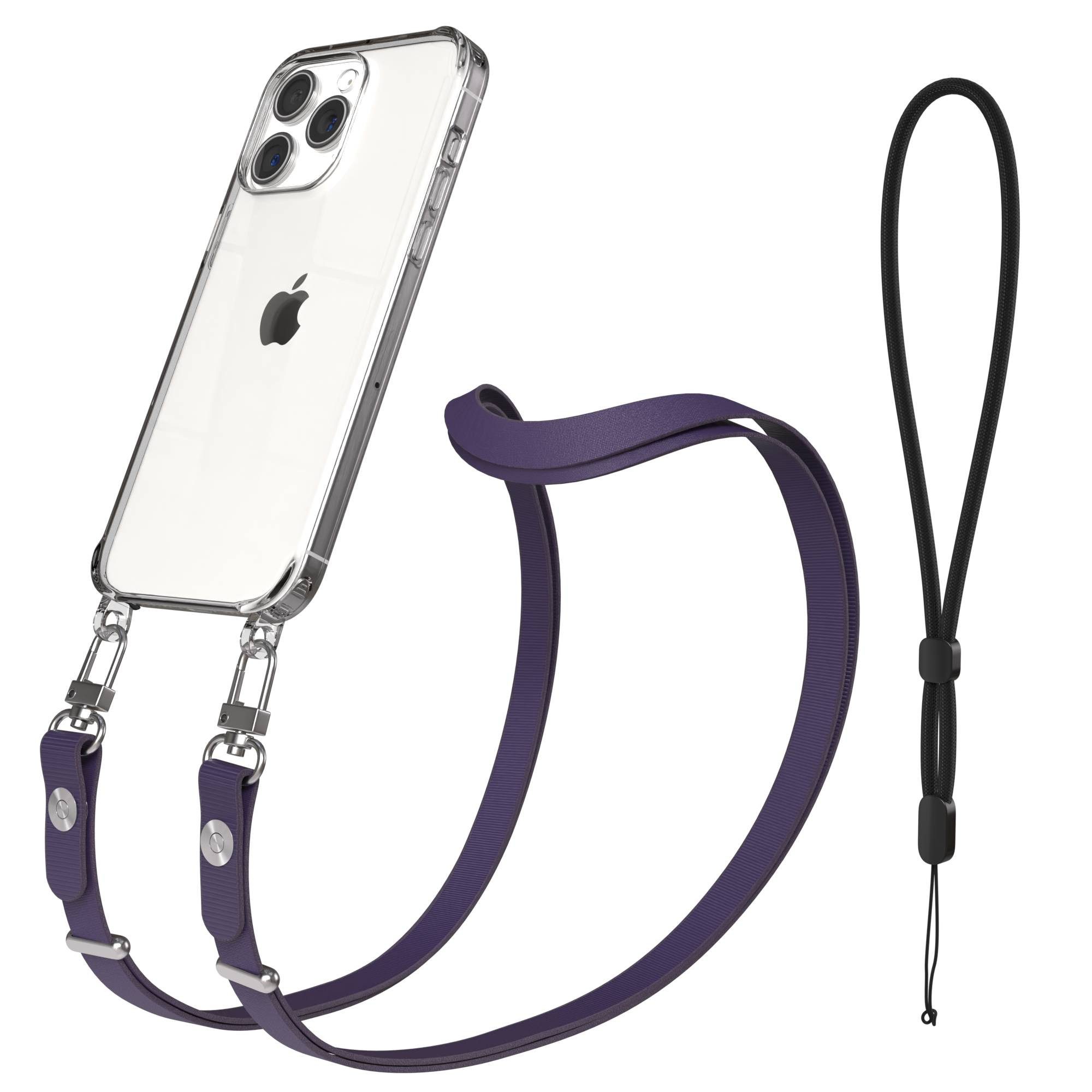 EAZY CASE Handykette für Apple iPhone 15 Pro Max Handyhülle mit Handyband magnetisch, Verstellbare Handykette in Lila mit Magnetfunktion