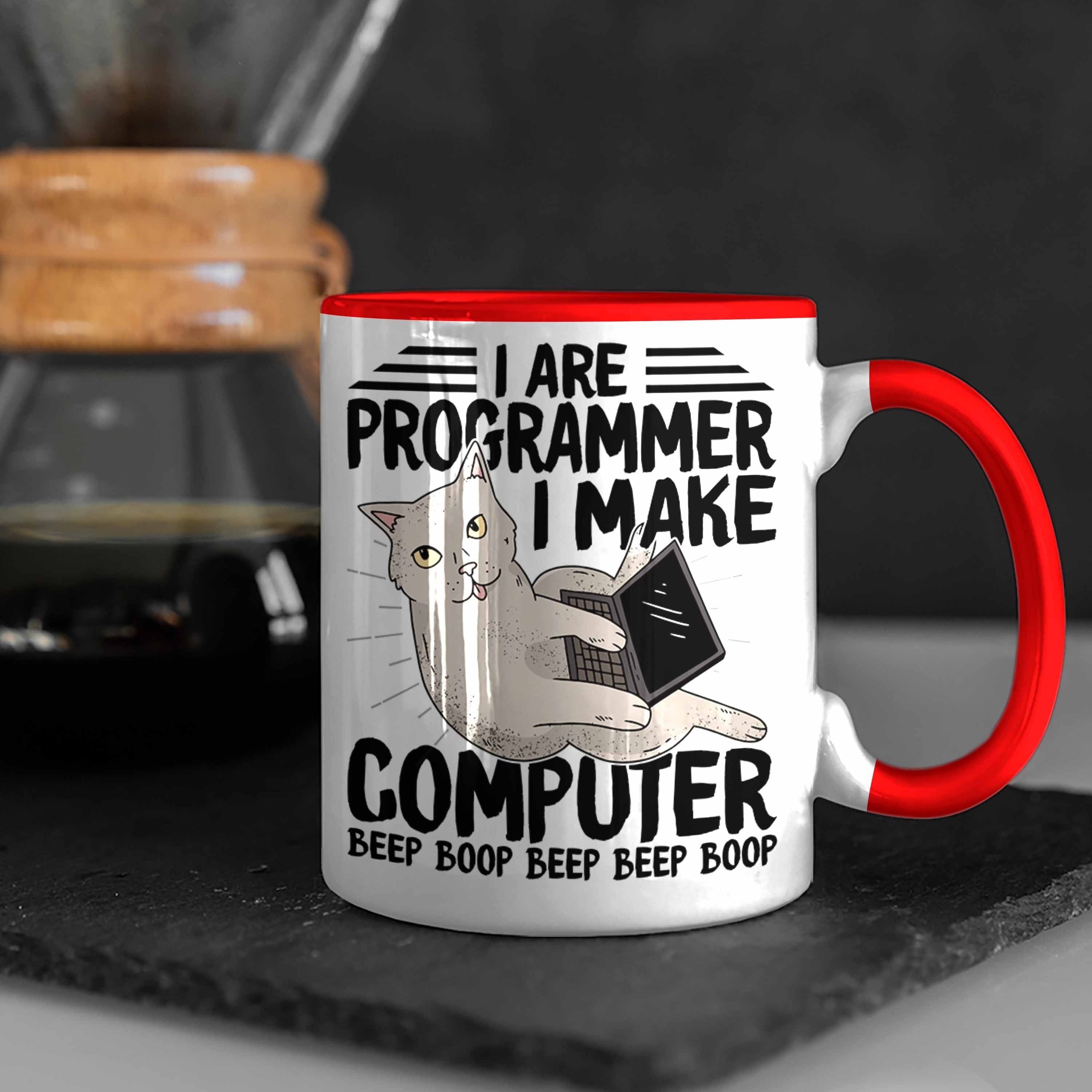 Trendation Tasse Coder Tasse Geschenk für Gesch Rot Nerds Softwareentwickler Programmierer