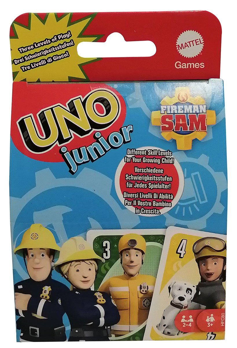 Mattel® Spiel, Gesellschaftsspiel Mattel Games HFC80 Uno Junior Feuerwehrmann Sam 56, 3 verschiedene Schwierigkeitsstufen