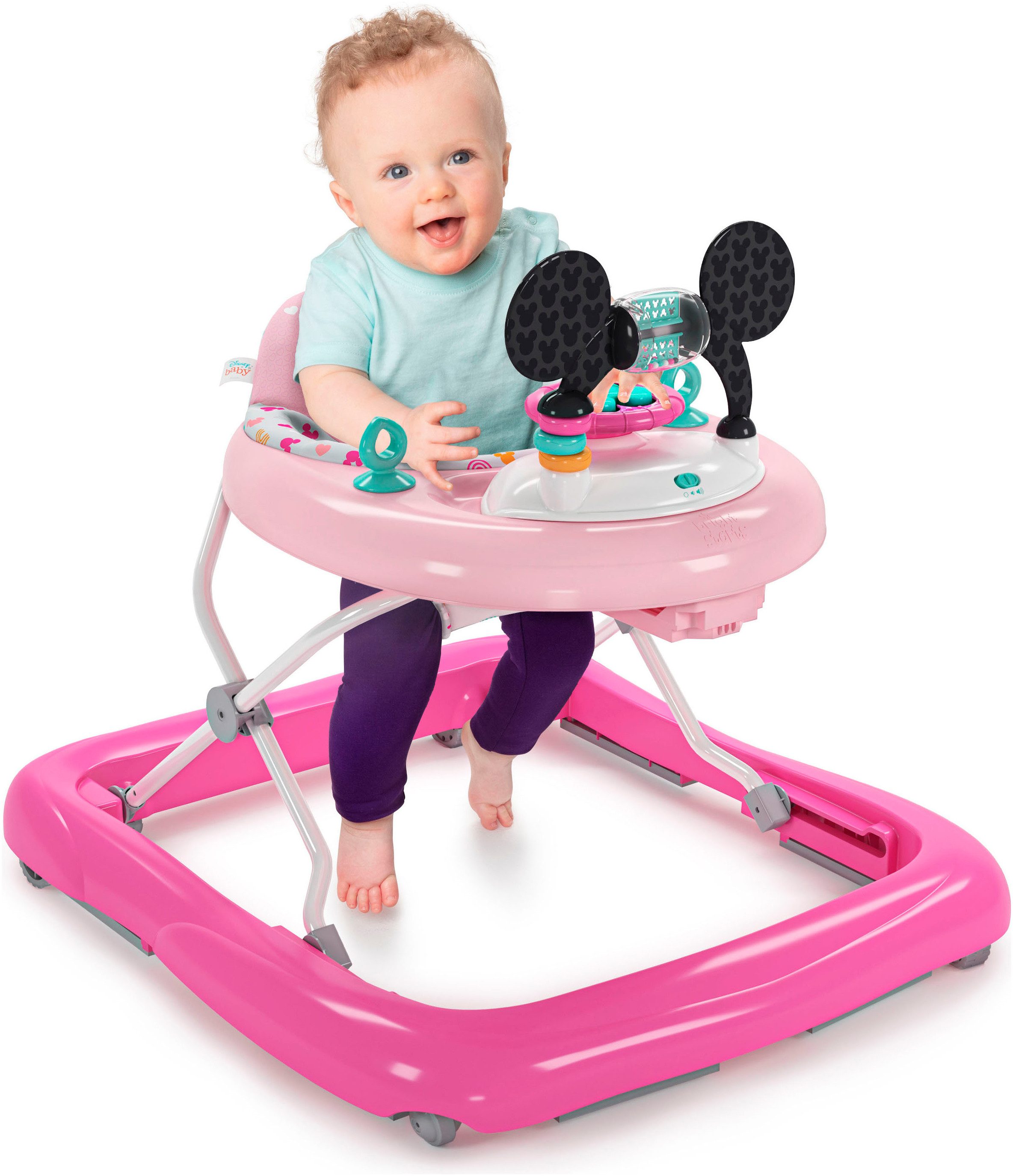 Bright Starts Baby Walker MINNIE MOUSE Tiny Trek™ Walker, Forever Besties™, 2-in-1 Walker, with Light and Sound