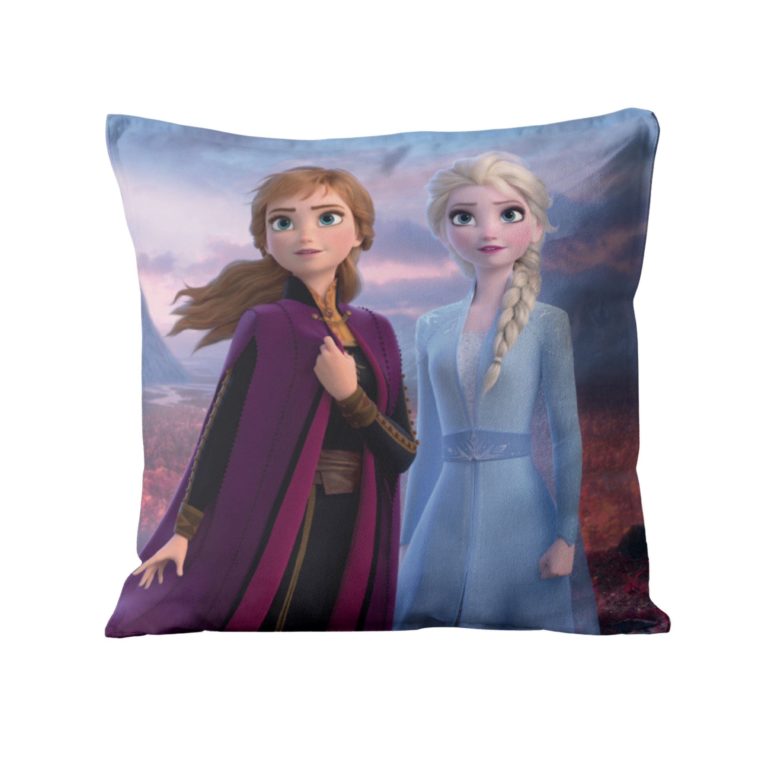 MTOnlinehandel Dekokissen Frozen Eiskönigin Kissen Anna & Elsa 40x40cm, ideal für Kinderbetten, Sofas oder Leseecken, passend zur Bettwäsche