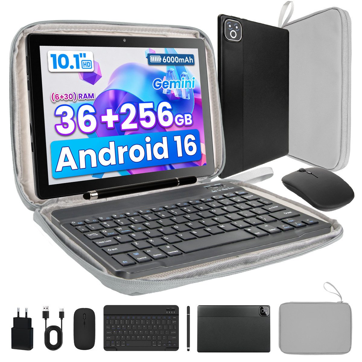 Happybe 10.1 Zoll 36(6+28)GB RAM, 256 GB, mit Tastatur/Maus/Stift Tablet (10.1", 256 GB, Android)