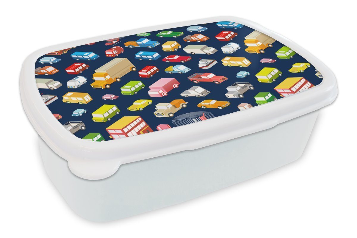 Mädchen - Kunststoff, Jungs Brotbox Auto für Lunchbox (2-tlg), Muster Erwachsene, - für MuchoWow Verkehr, Brotdose, Kinder und weiß und