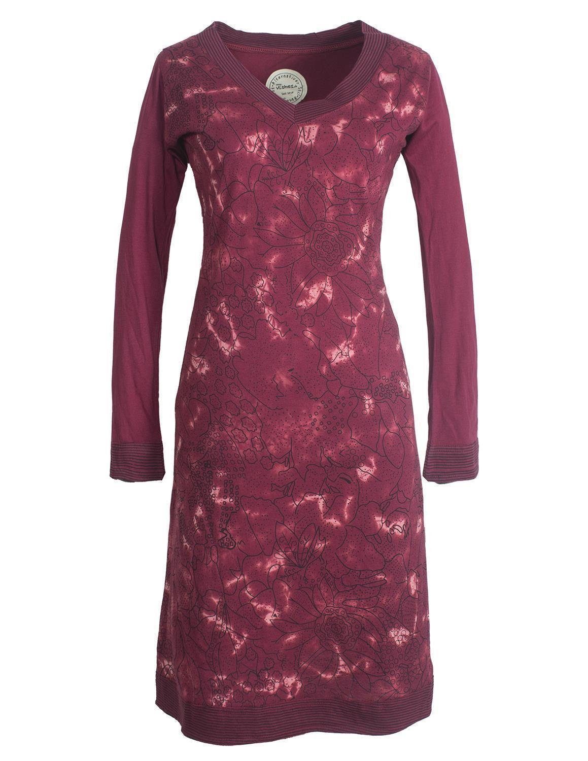 Vishes Jerseykleid Langarm Tie-Dye Batik-Kleid Blumenkleid Sweatkleid Ethno, Hippie, Elfen, Goa Style