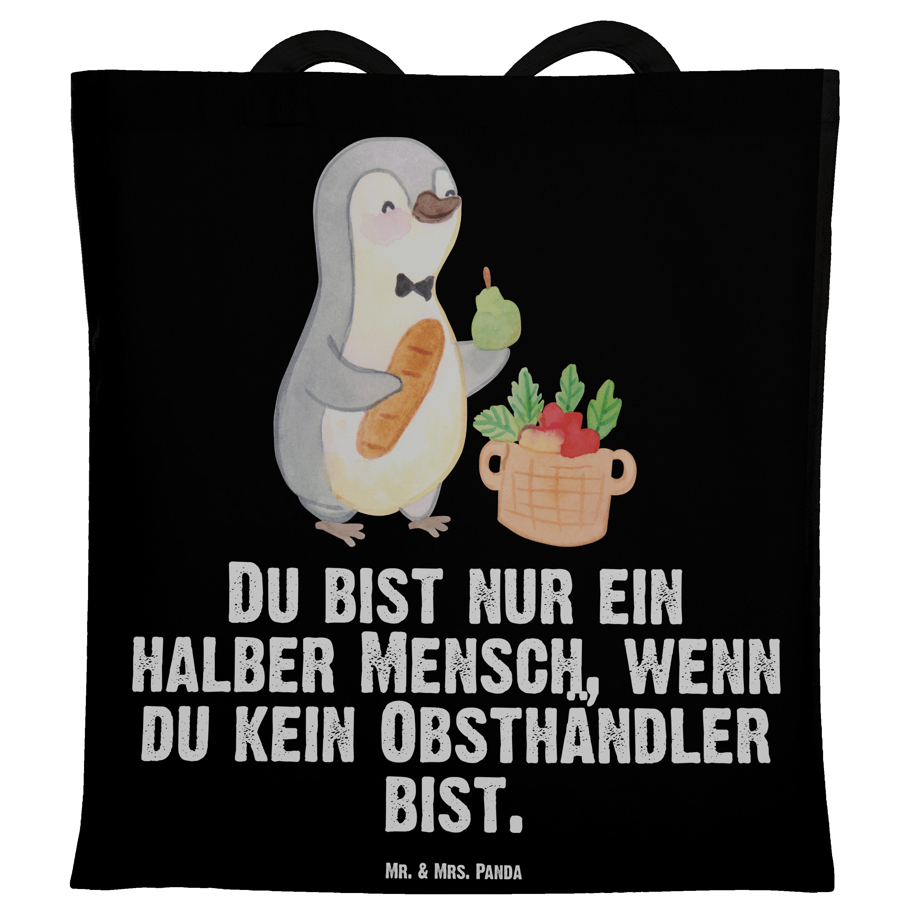Mr. & Mrs. Panda Tragetasche Obsthändler mit Herz - Schwarz - Geschenk, Ausbildung, Jutebeutel, Fi (1-tlg)