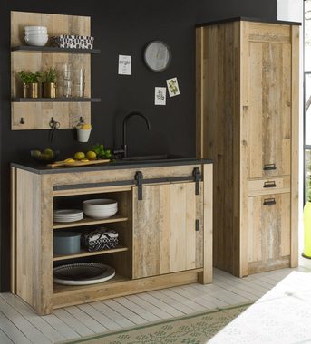 Furn.Design Küchenbuffet Stove (Küche in Used Wood, Set 7-teilig) mit Schwebetüren, inklusive Inselschrank
