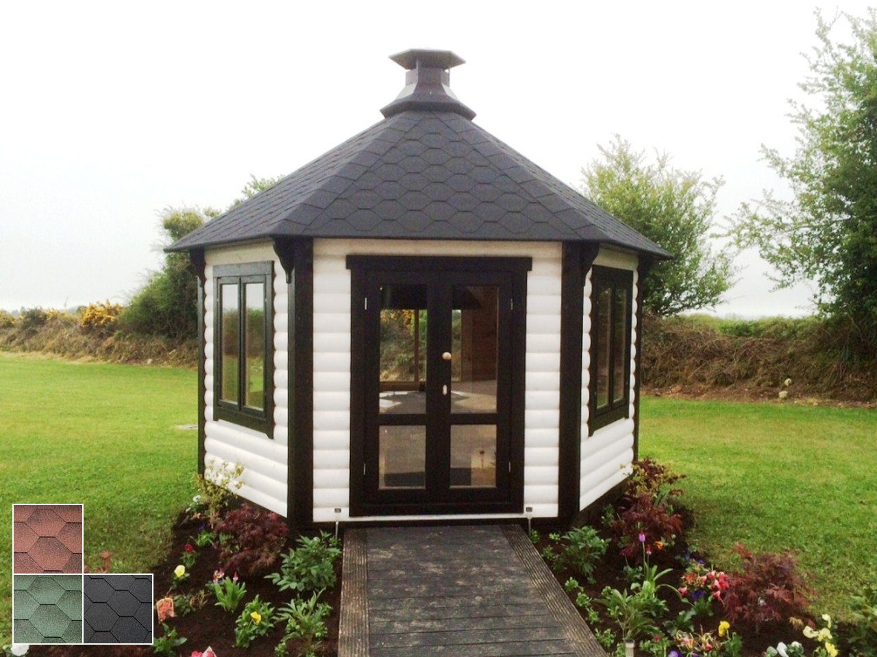 Finn Art Blockhaus Grillkota Elegance 9,2, BxT: 377x377 cm, 6-eckig, Grillhütte mit Grillanlage, max. 15 Personen