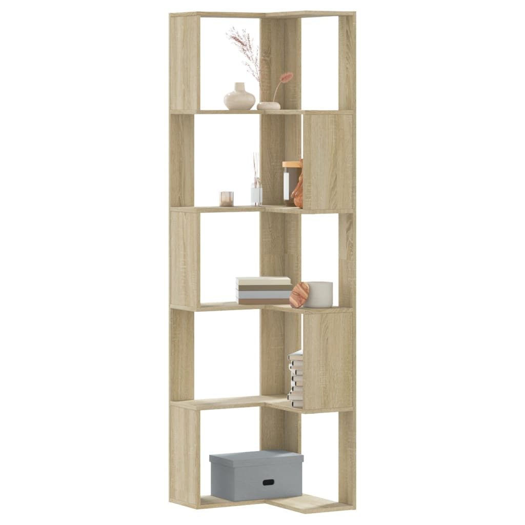 furnicato Bücherregal Eck-50 x 50 x 179 cm in Sonoma-Eiche, 1-tlg., Stabiler Regalschrank mit 5 Böden und Wandhalterung für das Wohnzimmer