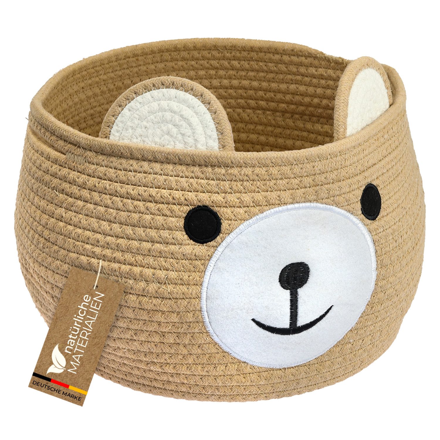 HMF Хранилищаskorb Хранилищаskorb mit versteckten Griffen, Korb für Kinderzimmer aus Baumwolle, Bär, Honig