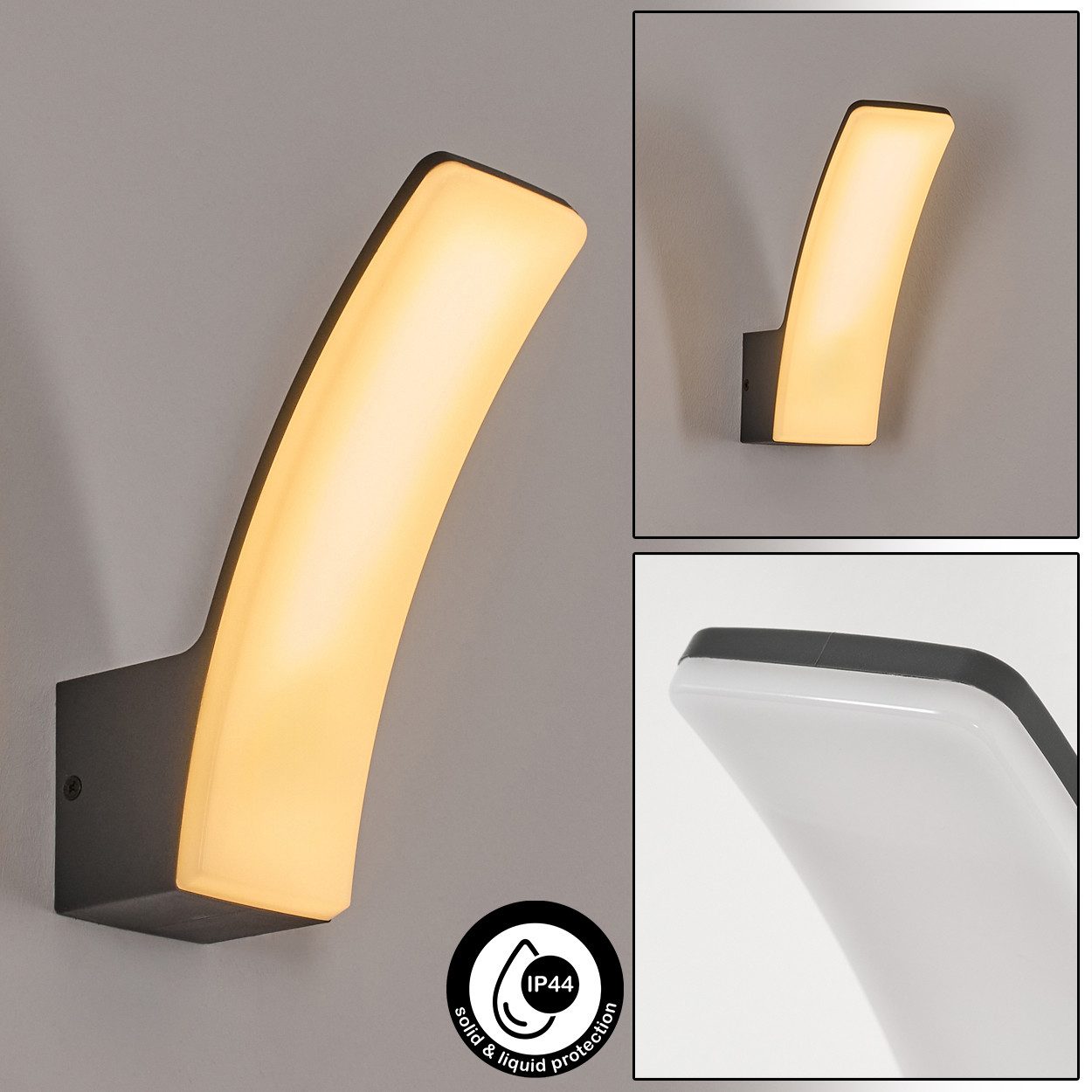 hofstein Außen-Wandleuchte moderne Wandleuchte aus Metall/Kunststoff in Anthrazit/Weiß, LED wechselbar, 3000 Kelvin, Wandlampe für Balkon/Terrasse, LED 11 W, 700 Lumen, 3000 Kelvin, IP44