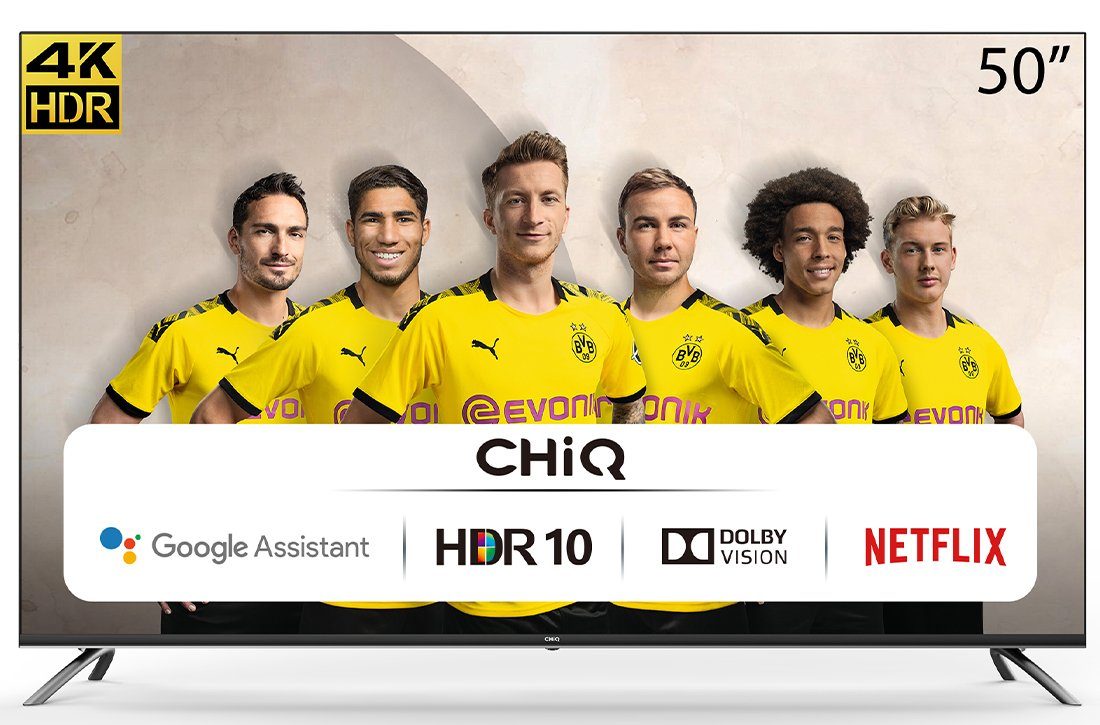 CHiQ U50H7A LED-Fernseher (126,00 cm/50 Zoll, 4K Ultra HD, Smart-TV,  Android9.0,Google Assistant,Play store,Netflix,Youtube,Amazon prime  video,Dolby vision,Dolby Audio,Chromecast  built-in,Bluetooth5.0,Frameless,AI Pont,HbbTV2.0,Google Smart Home ...