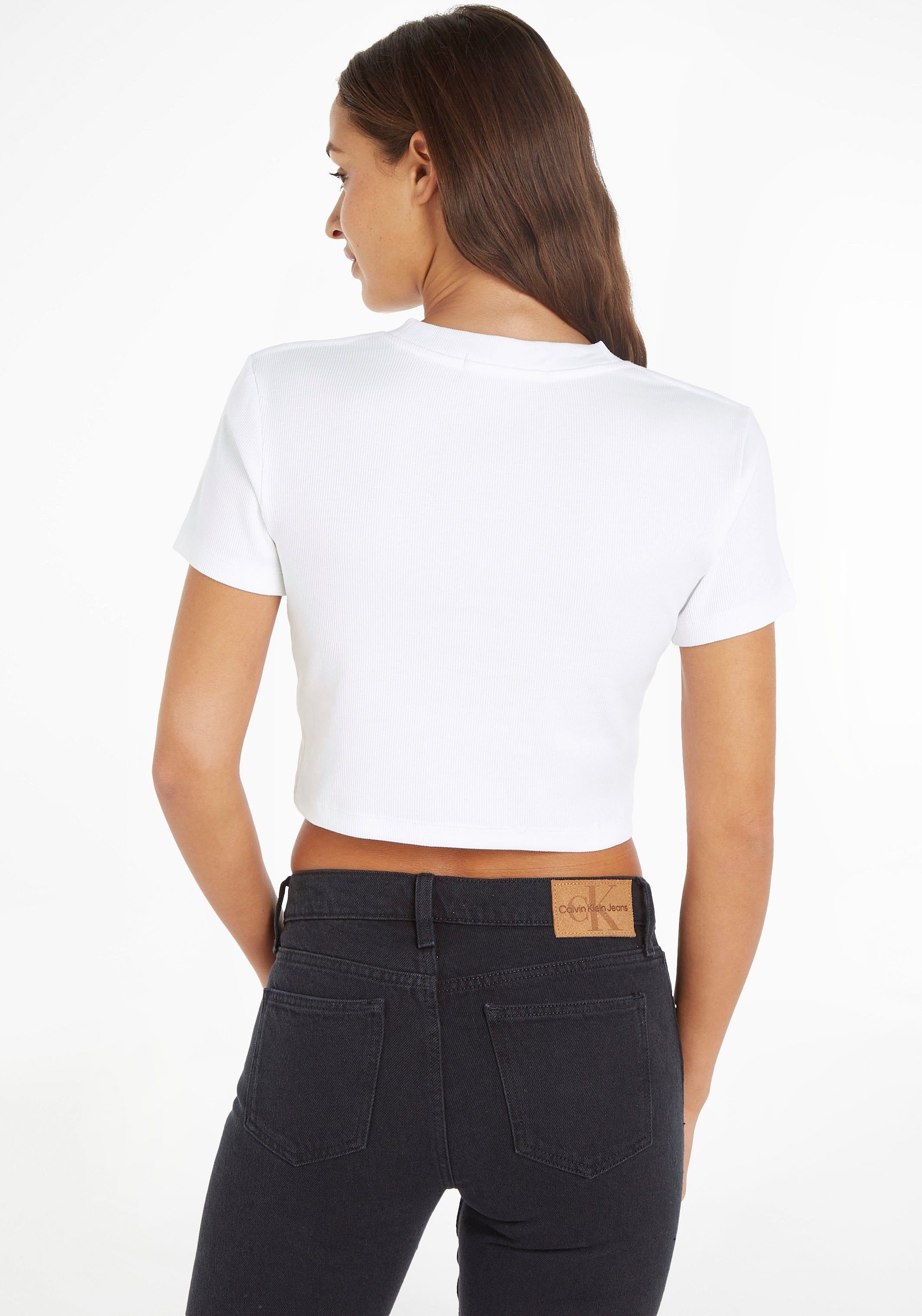 White T-Shirt TEE SLEEVE Calvin Klein SHORT RIB BADGE Bright Jeans