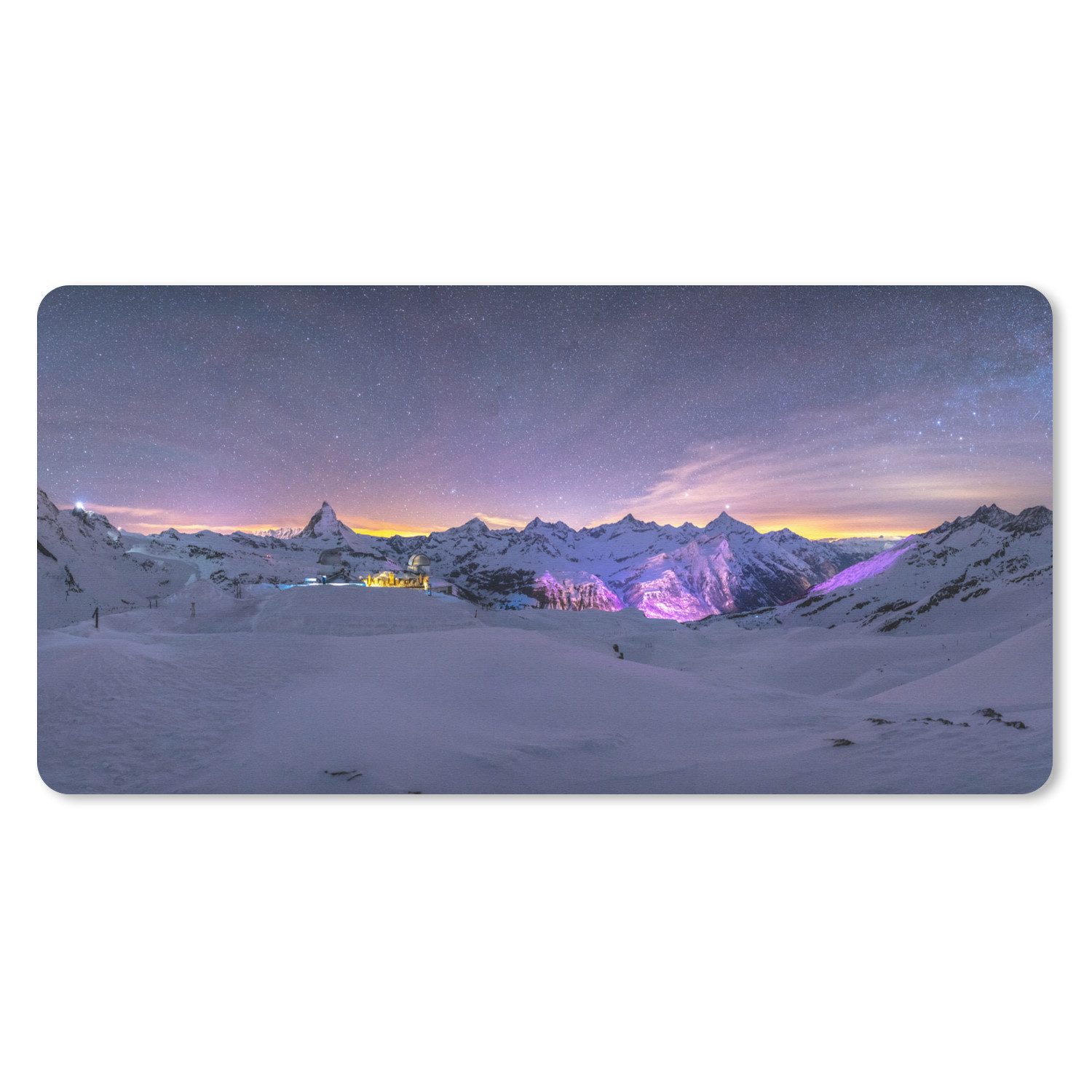 MuchoWow Mauspad Milchstraße über der Winterlandschaft der Schweiz (1-St), Mousepad mit Rutschfester Unterseite, Mausunterlage, Gaming, 60x30 cm