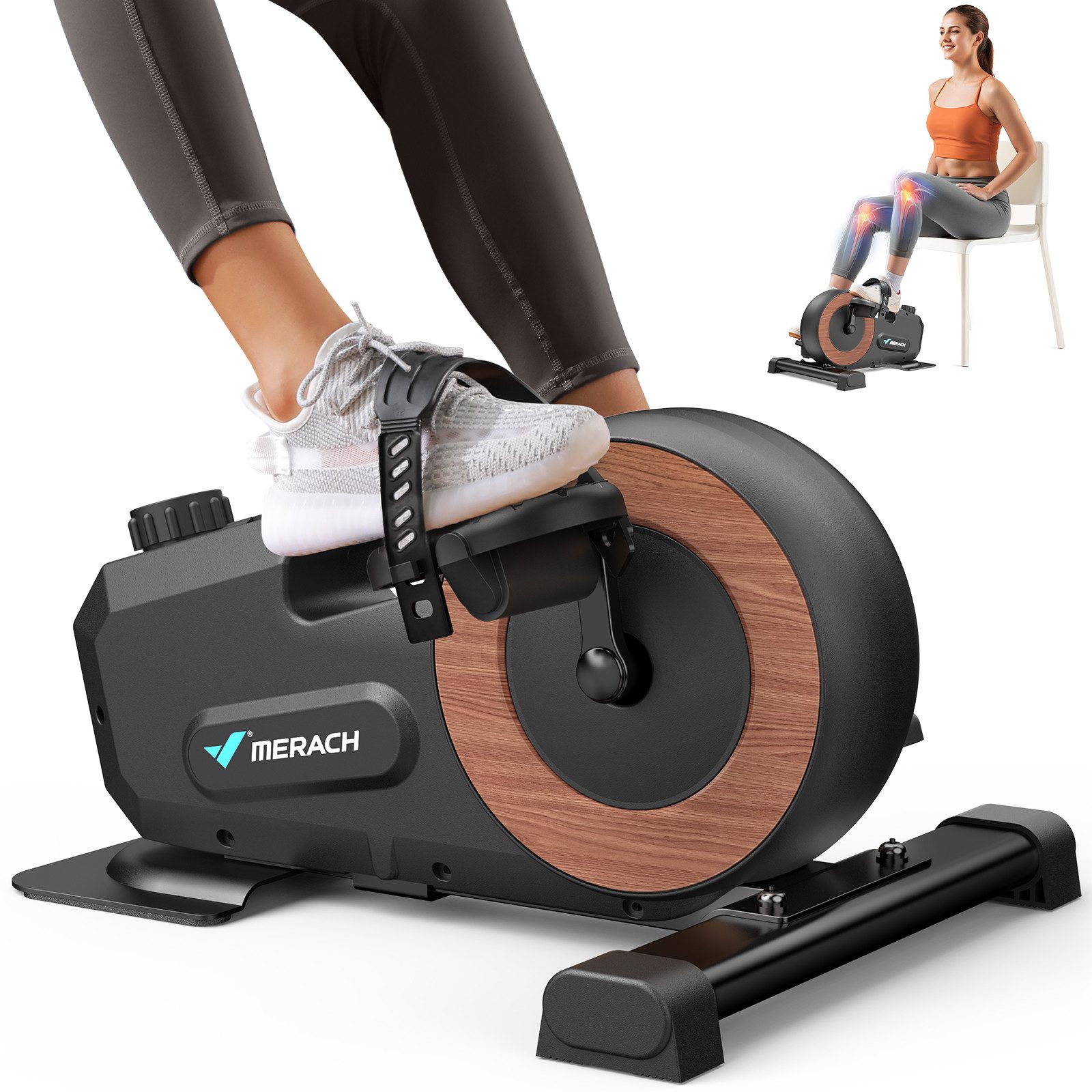 MERACH Mini-Heimtrainer Pedaltrainer für Zuhause, Mini Heimtrainer für Senioren, Beintrainer (8-Stufen Magnetwiderstand, flüsterleise <5 dB, 95% vormontiert, Mit LCD-Display & Anti-Rutsch-Basis, max. 100kg, für Bein-Training), Ideal für Senioren, umweltfreundliches Material, Tischfahrrad für Büro