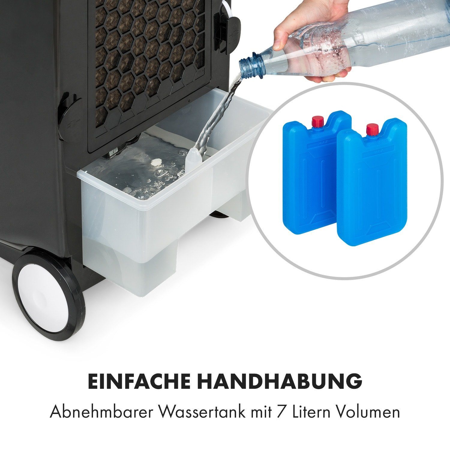 mit Luftkühler, & Eis Rotator Klarstein Ventilatorkombigerät ohne mobil Abluftschlauch Weiß Wasserkühlung 4-in-1 Luftkühler