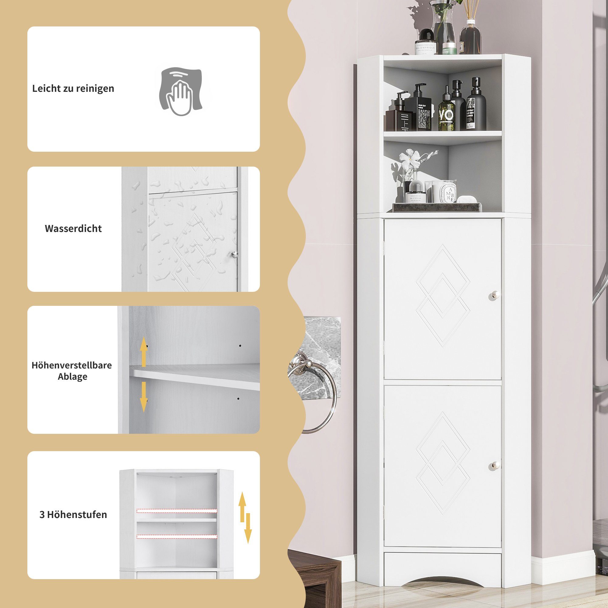 Merax Eckschrank mit Einlegböden,Badezimmerschrank,Badkommode,155cm günstig online kaufen