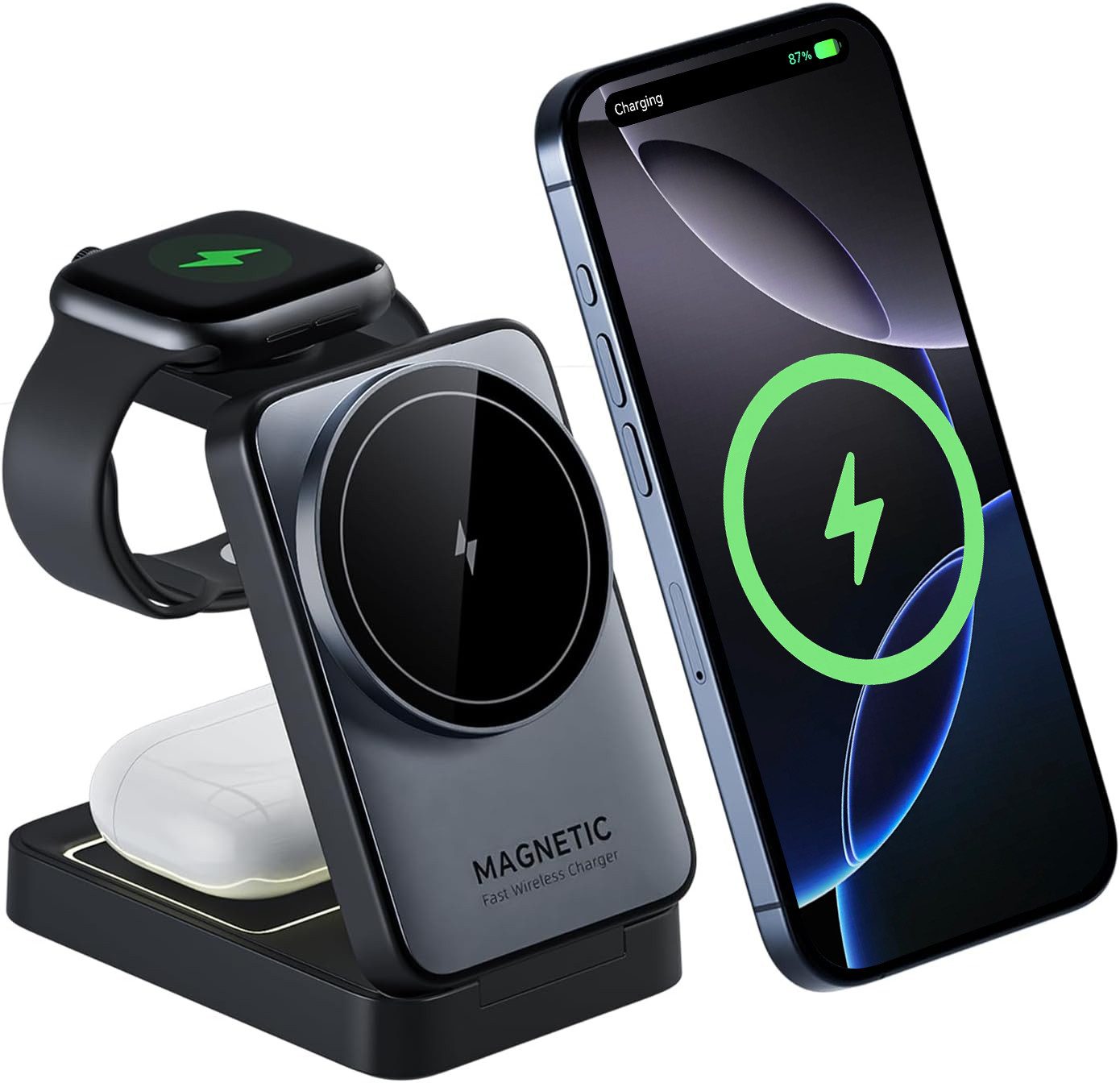 Ladestation, 3 in 1 Induktive Ladegerät, Wireless Charger Induktions-Ladegerät